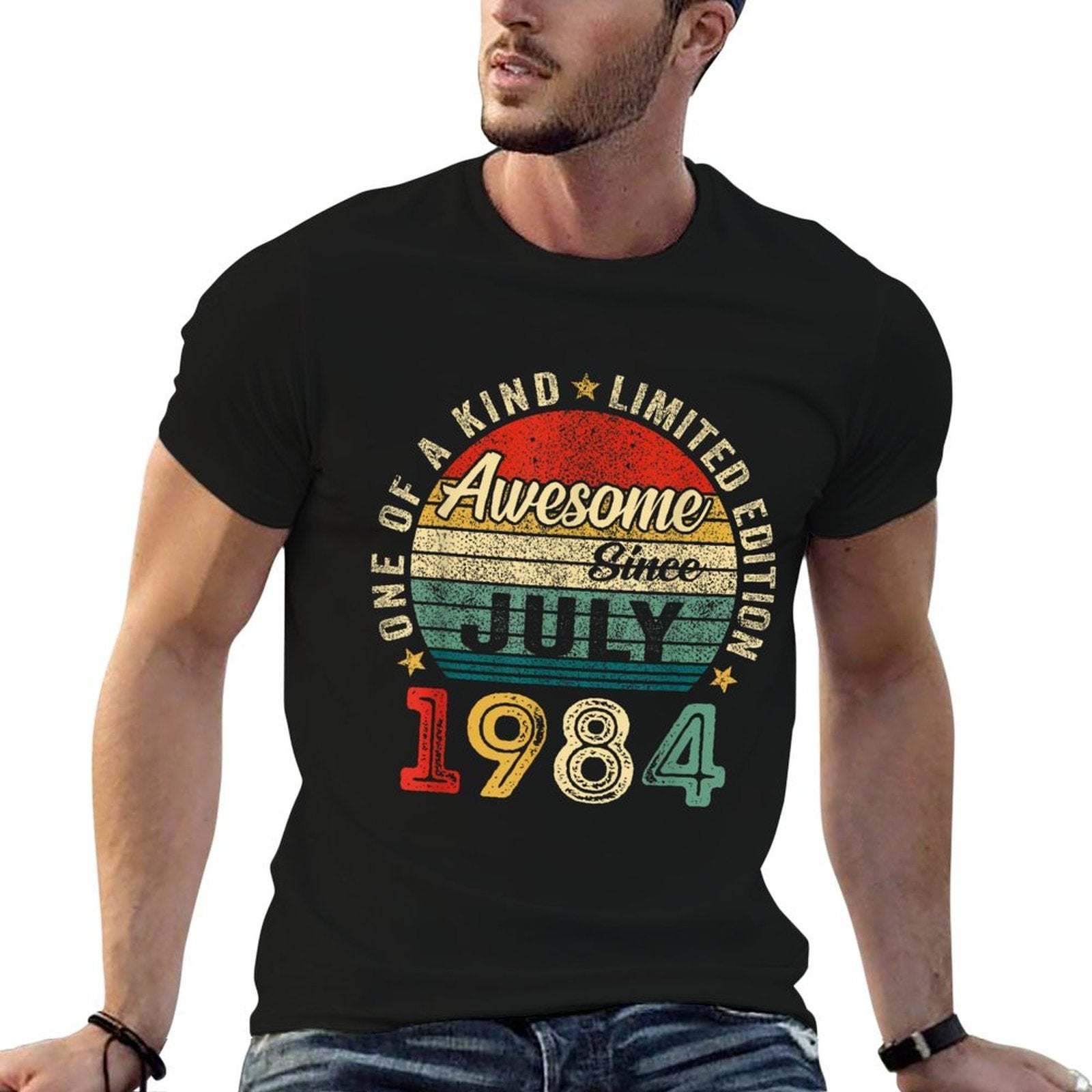 Funny 40 Years Old July 1984 Vintage 40th Birthday Men Women  Heathered Texture T-Shirt