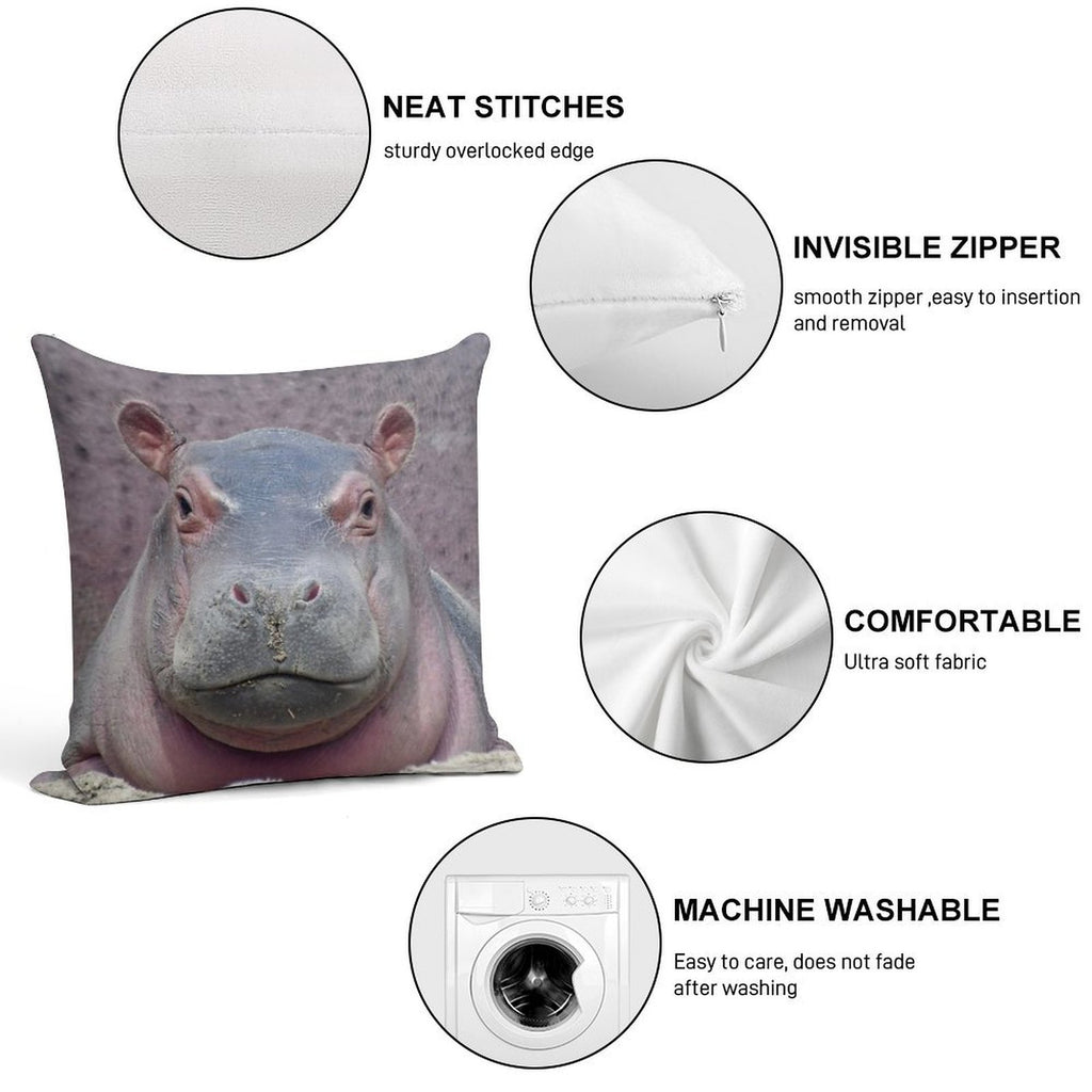 Baby Hippo Fritz at The Cincinnati Zoo Soft Shrink-Resistant Throw Pillow