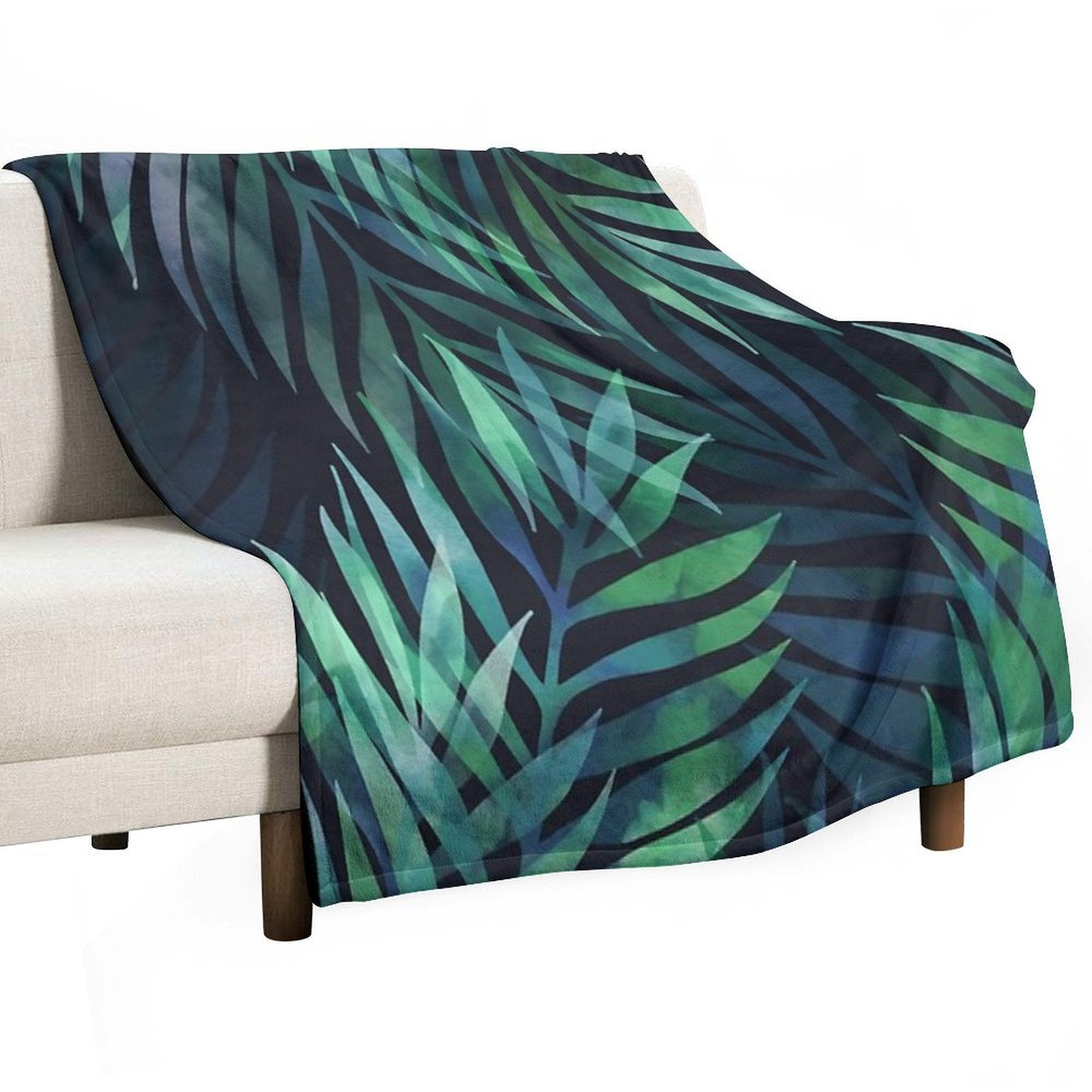 Dark Green Palms Leaves Pattern All-season Throw Blanket