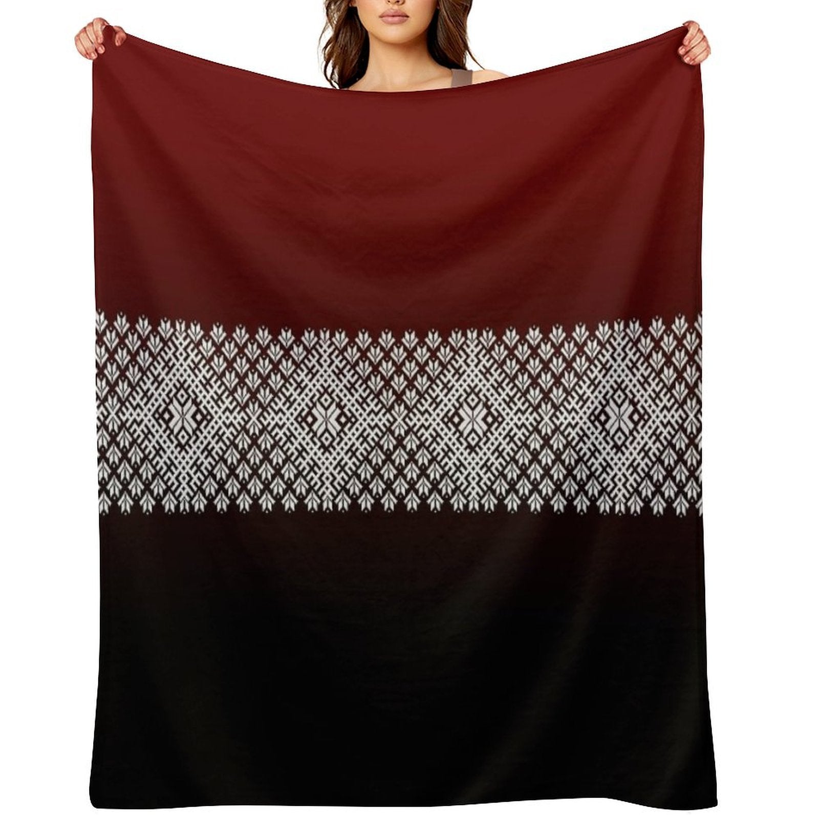 Red Black And White Latvian Lielvarde Belt Motif Multi-functional Throw Blanket