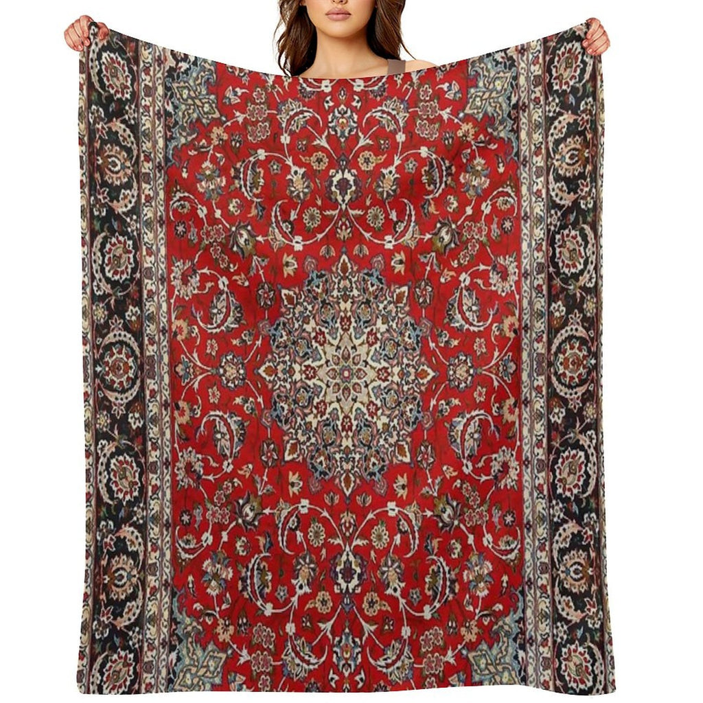 Fine Silk & Wool Isfahan Persian Rug Print Shrink-resistant Throw Blanket