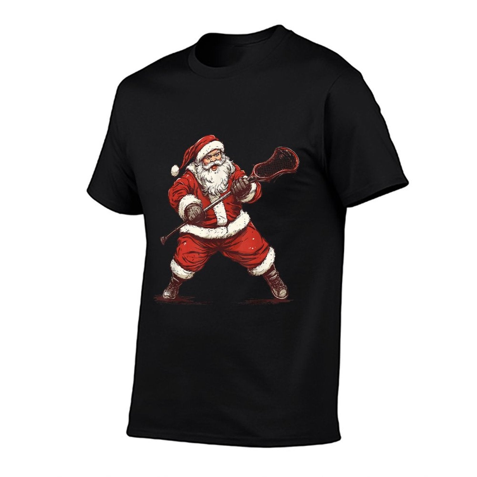 Santa Playing Lacrosse Funny Lacrosse Lax Player Christmas  Slim-fit Cut T-Shirt
