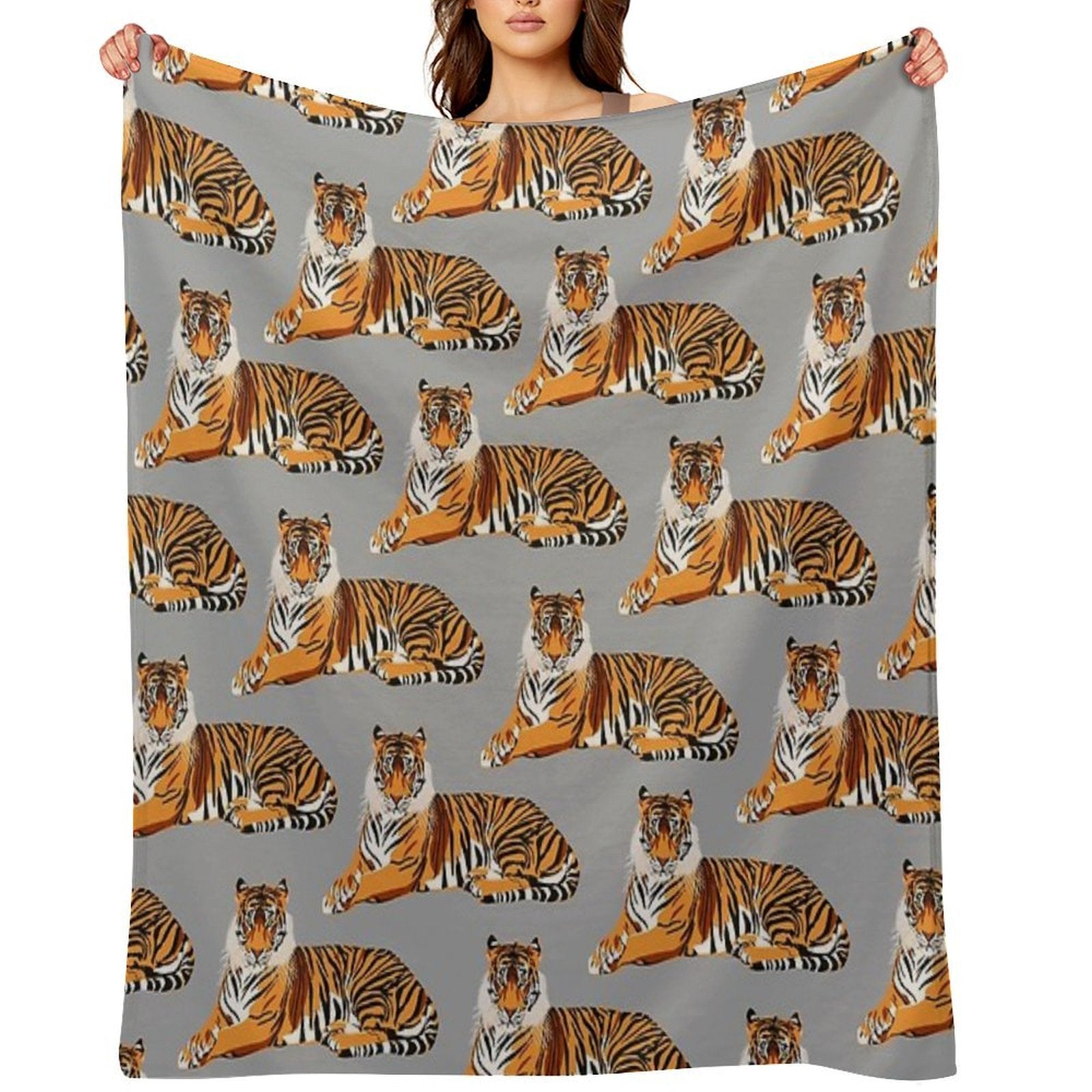 Tiger Pattern on Grey Background Quick-dry Throw Blanket