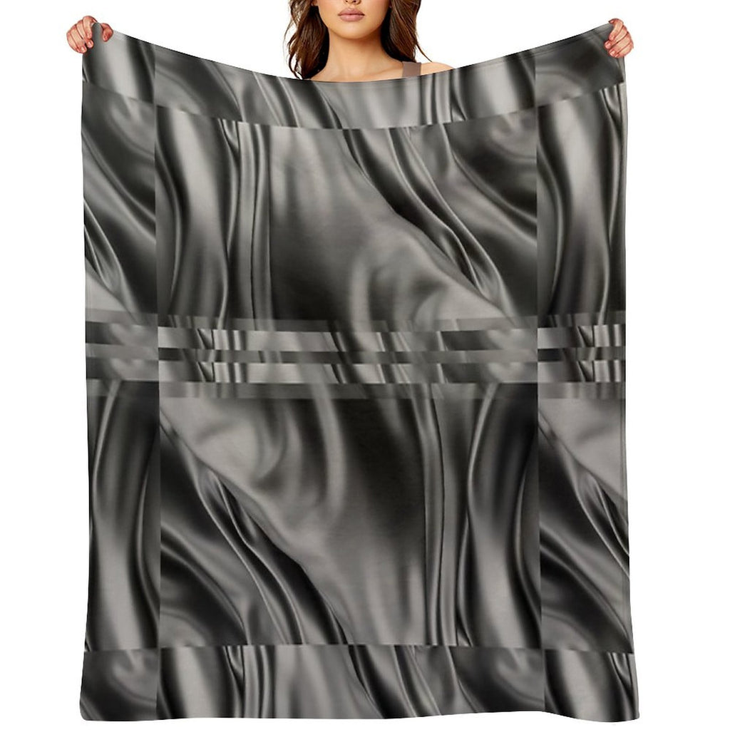 Dark Gray Black Abstract Swirls Wavy Spiral Textures Silk Satin Comfort Throw Blanket