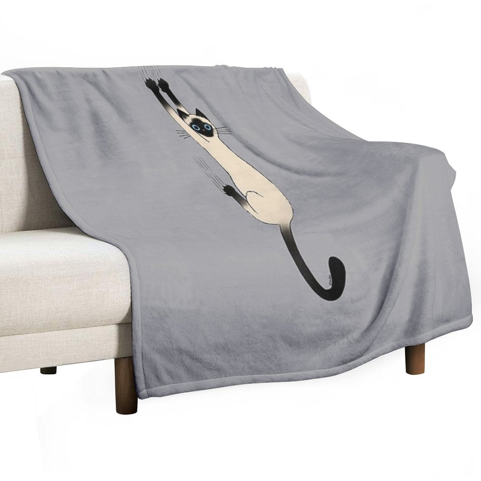 Siamese Cat Hanging On with Claws Funny Cat Holding On Wrinkle-free Throw Blanket