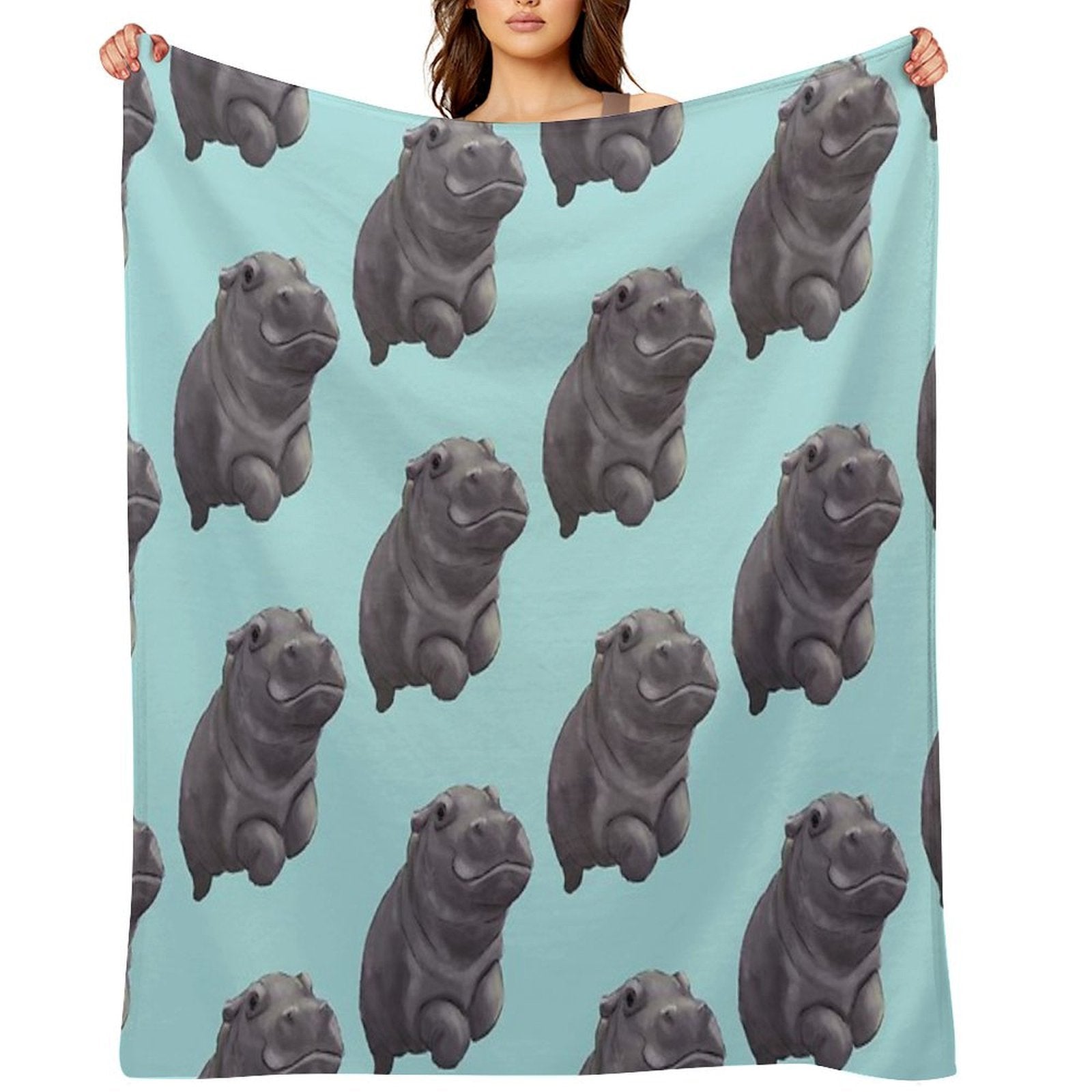 Cute Painted Baby Hippo Swimming - Digital Painting Quick-dry Throw Blanket