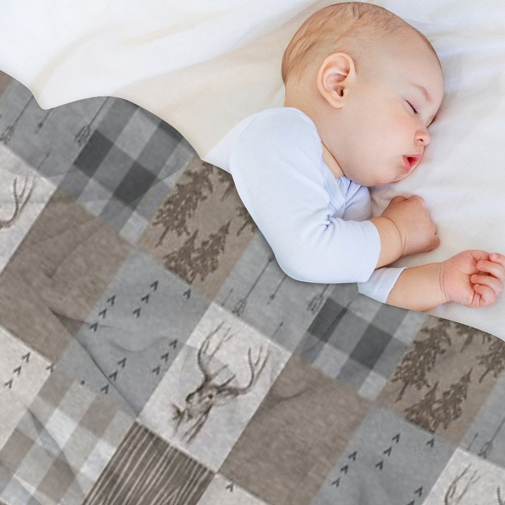 Deer Patchwork - Rustic Neutrals Easy Care Throw Blanket