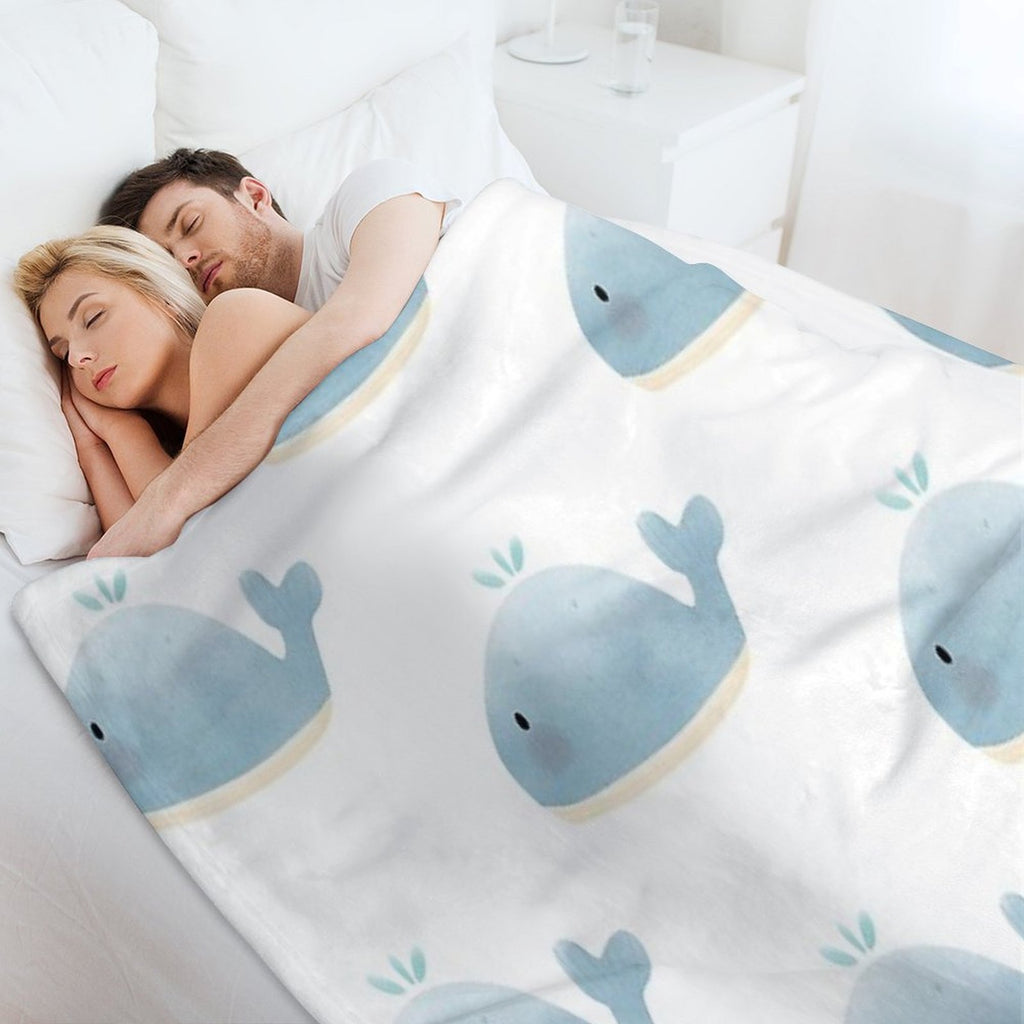 Blue Whale Watercolor Hand Drawn Kawaii Versatility Throw Blanket