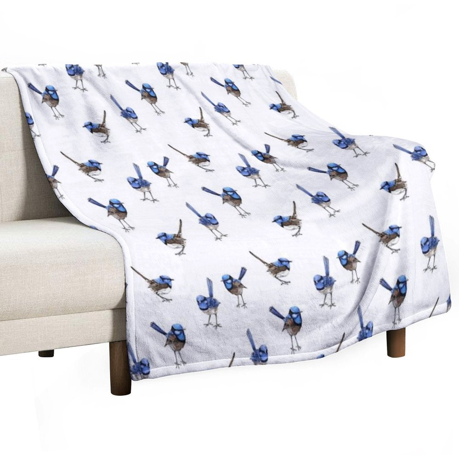 Blue Wrens, Scattered on White Travel-friendly Throw Blanket