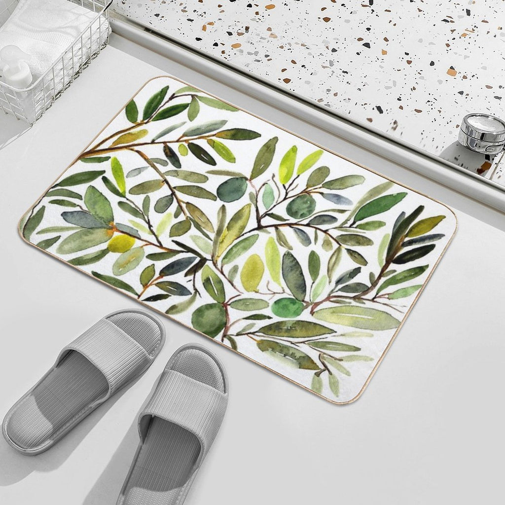 Olive Leaf Art Modern  Rapid-Drying Bath Mat