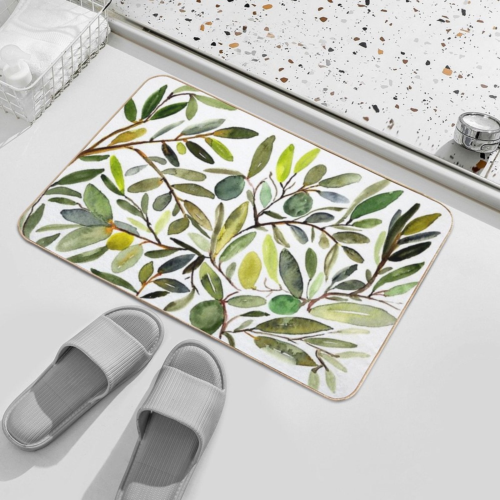 Olive Leaf Art Modern  Rapid-Drying Bath Mat