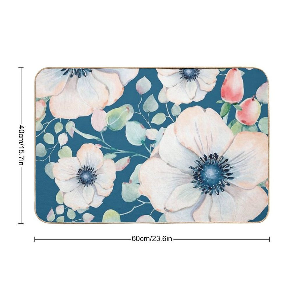 Summer Flowers Blue Durable Bath Mat