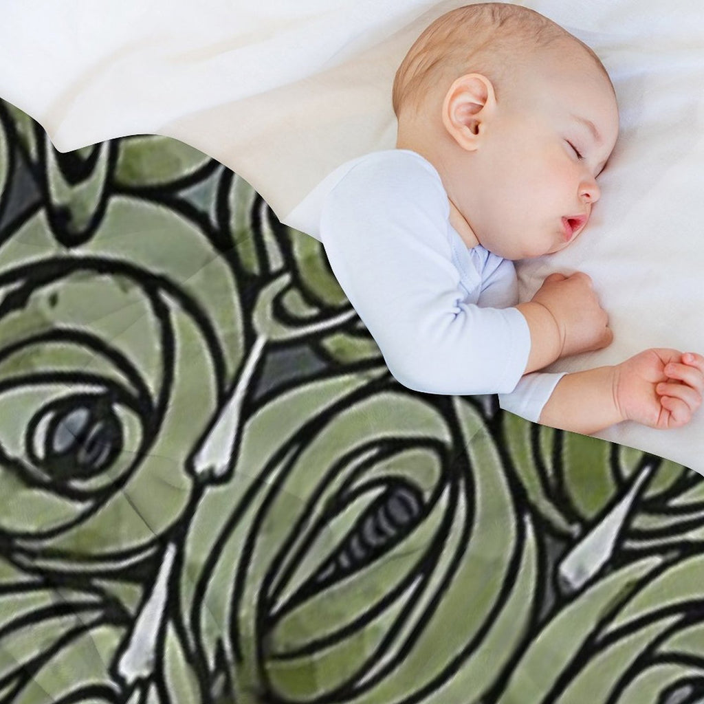 Charles Rennie Mackintosh - Roses  Teardrops, Olive Green Plush Throw Blanket