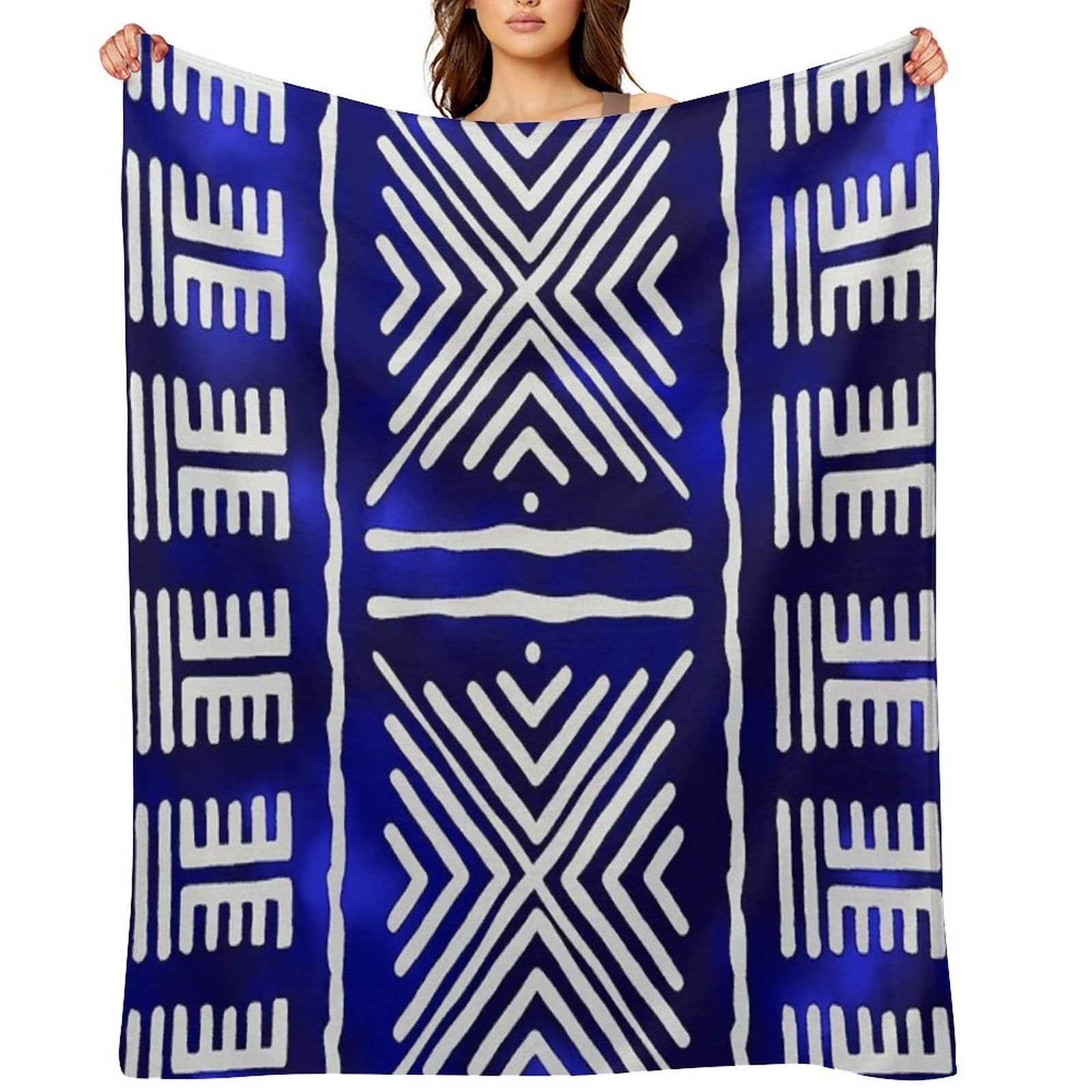 Blue African Mud Cloth Design Lightweight Throw Blanket