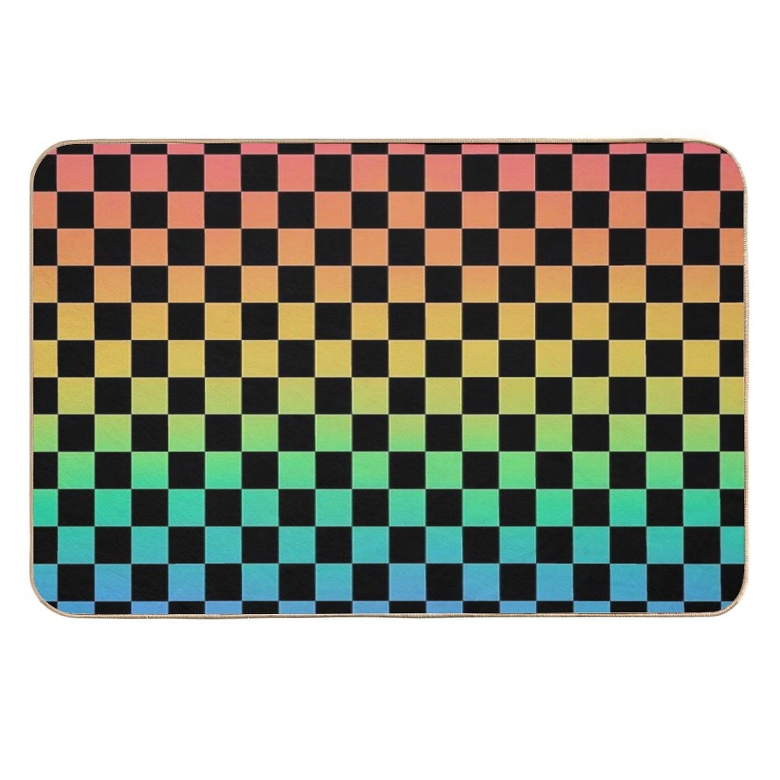 Rainbow And Black Checkerboard  Long-Lasting Bath Mat