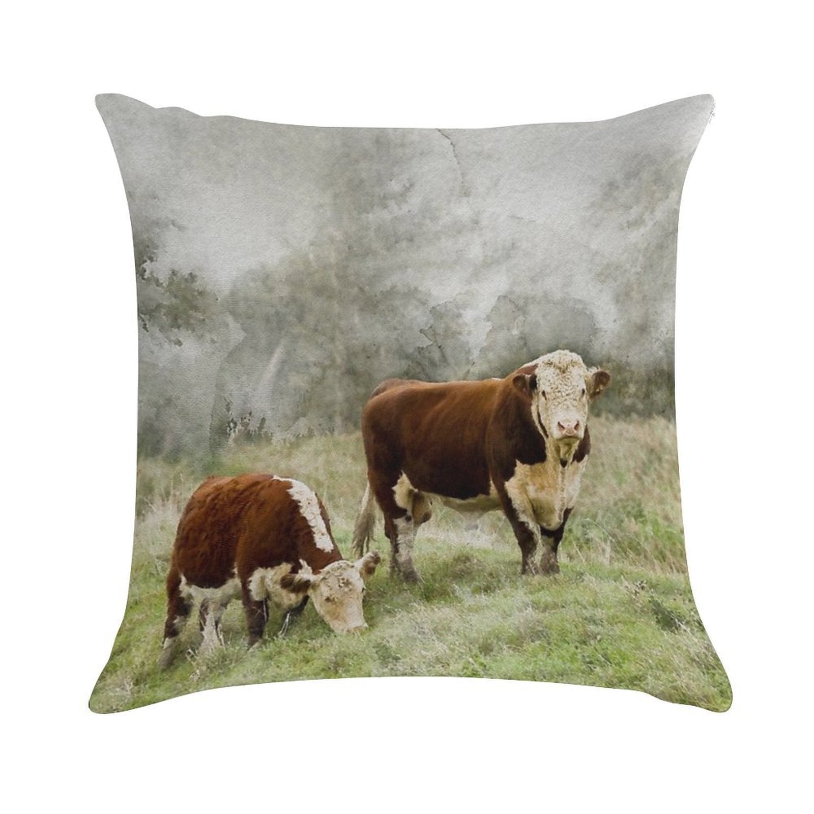 Hereford Bull And Cow Watercolour Photograph Soft Fade-Resistant Throw Pillow
