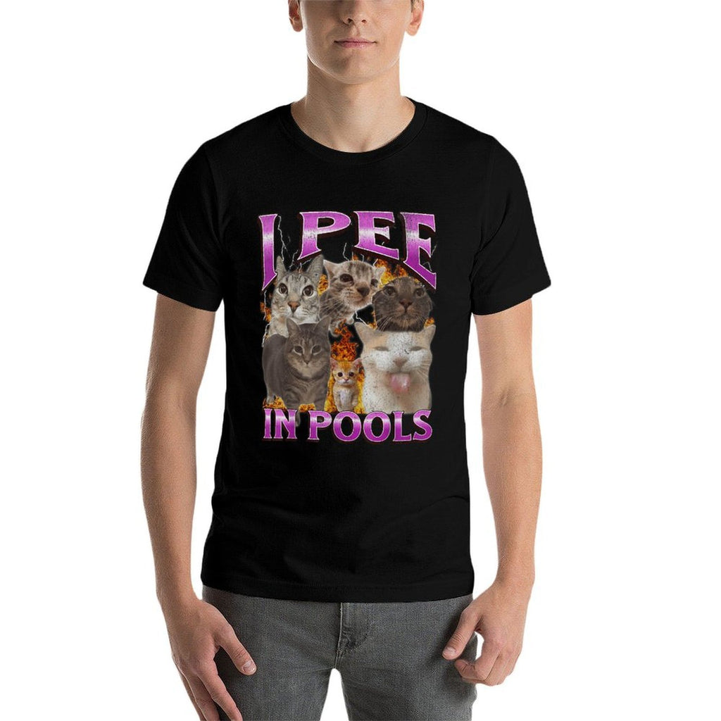 I Pee In Pools Funny Cat Meme Bootleg Graphic  Polyester Blend T-Shirt