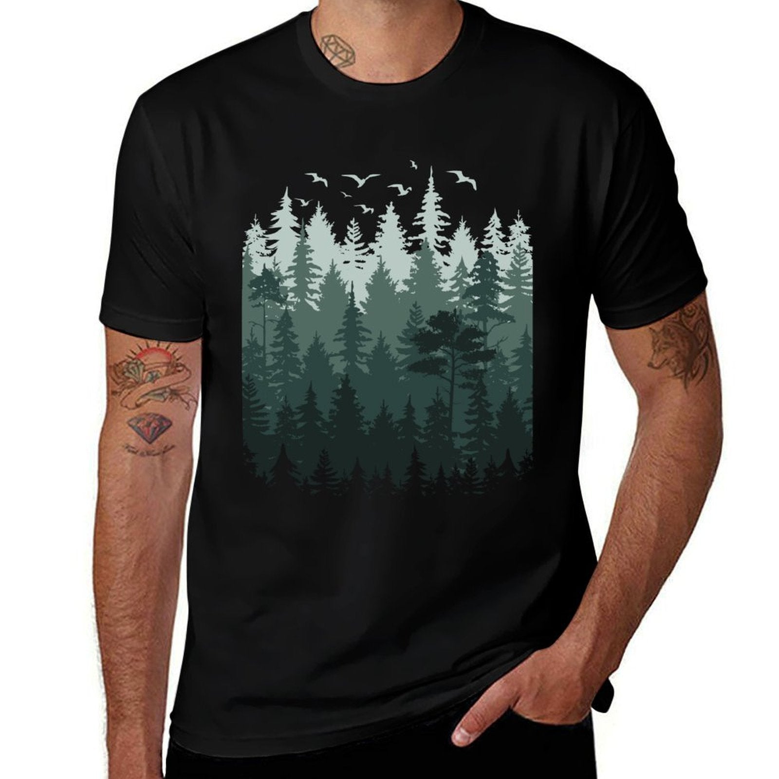 Vintage Forest Trees Wildlife Nature  Tagless Design T-Shirt