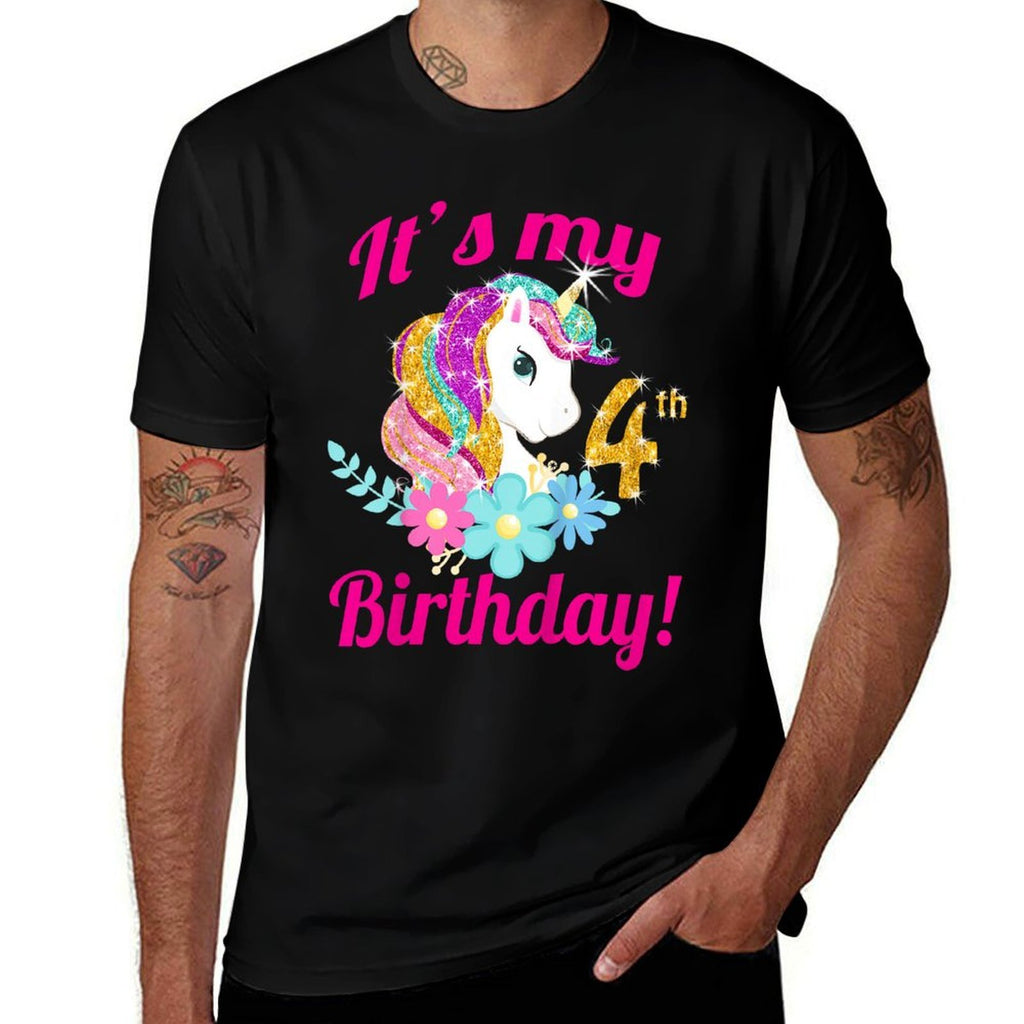 Kids Its My Birthday Girl Unicorn 4th (4 Year Old) Outfit  Wrinkle-resistant T-Shirt