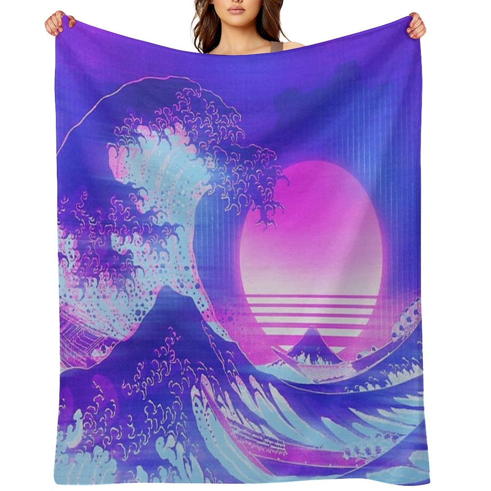 Aesthetic Great Wave Off Kanagawa Retro Vaporwave Multi-functional Throw Blanket