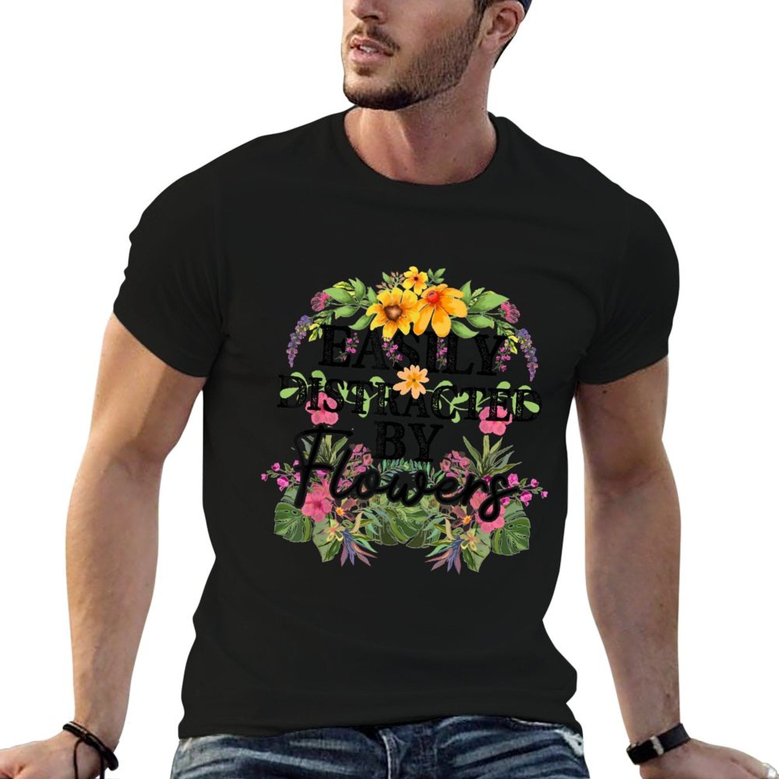Easily Distracted By Flowers Plant Lover Gardener Gift  Eco-friendly Material T-Shirt