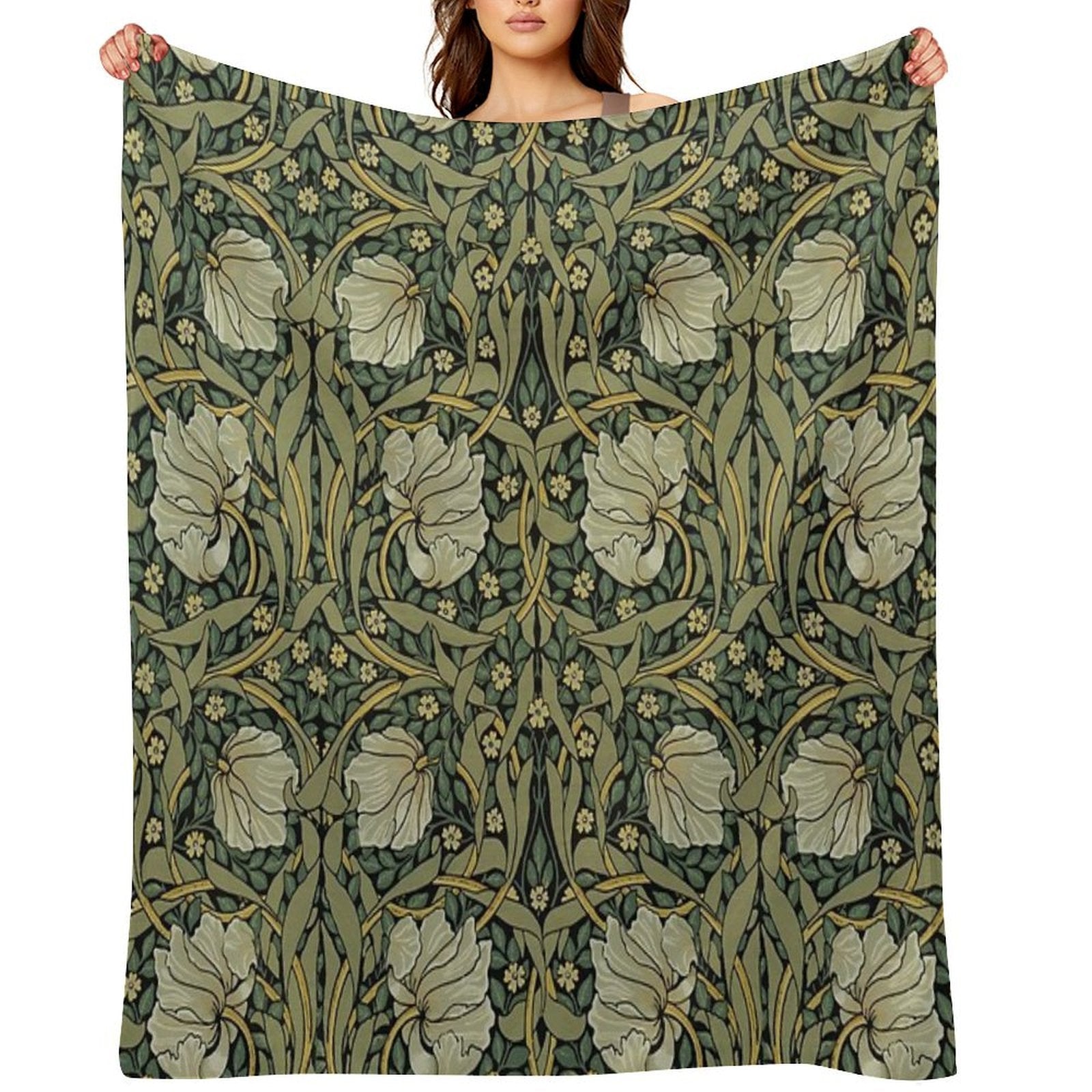 William Morris Green Vintage Floral HD Premium Throw Blanket