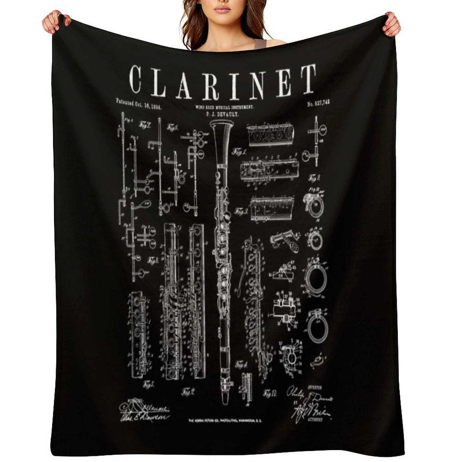 Clarinet Vintage Patent Clarinetist Drawing Print Eco-conscious Throw Blanket