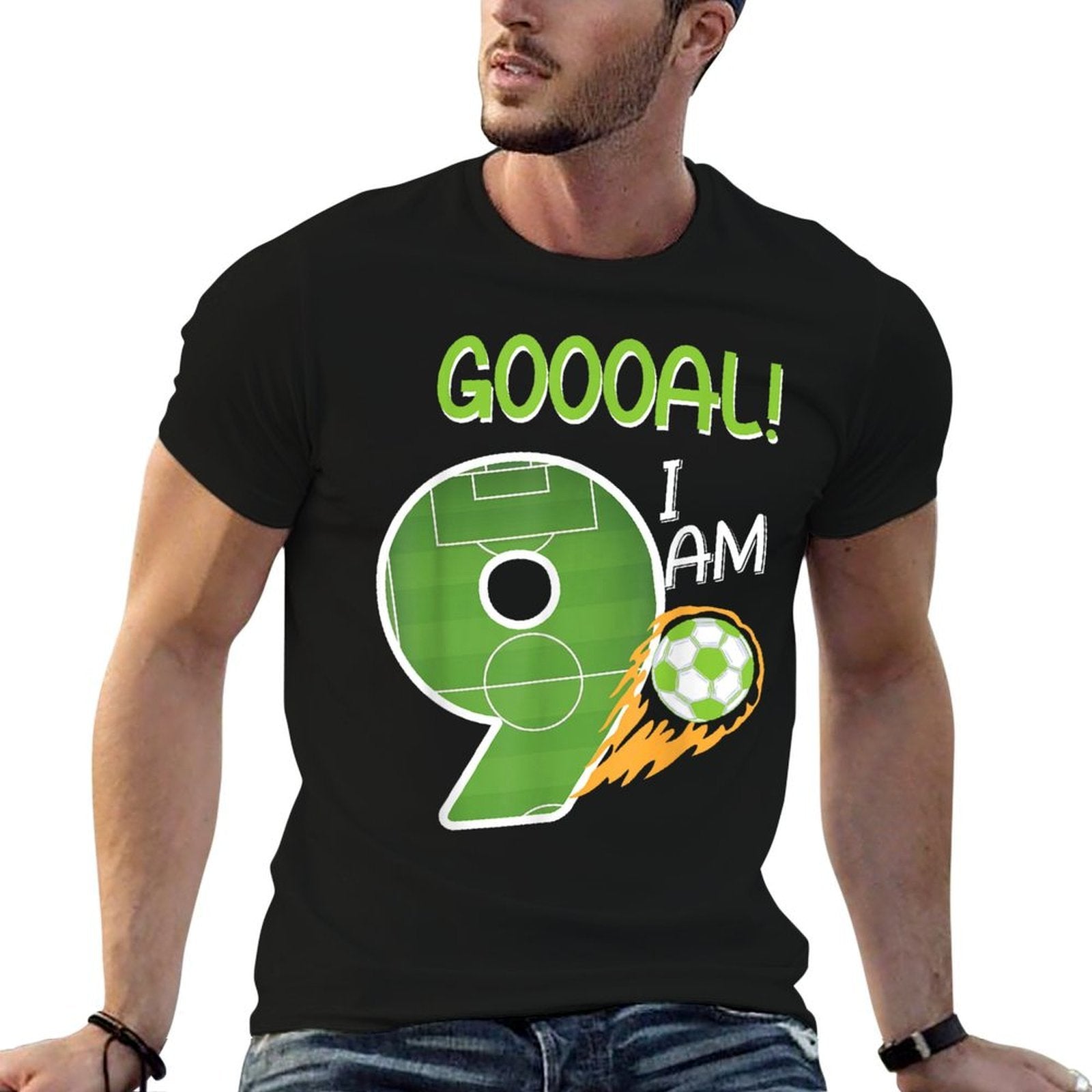 Soccer I'm 9 Years Old Boy Birthday  Fade-proof Color T-Shirt