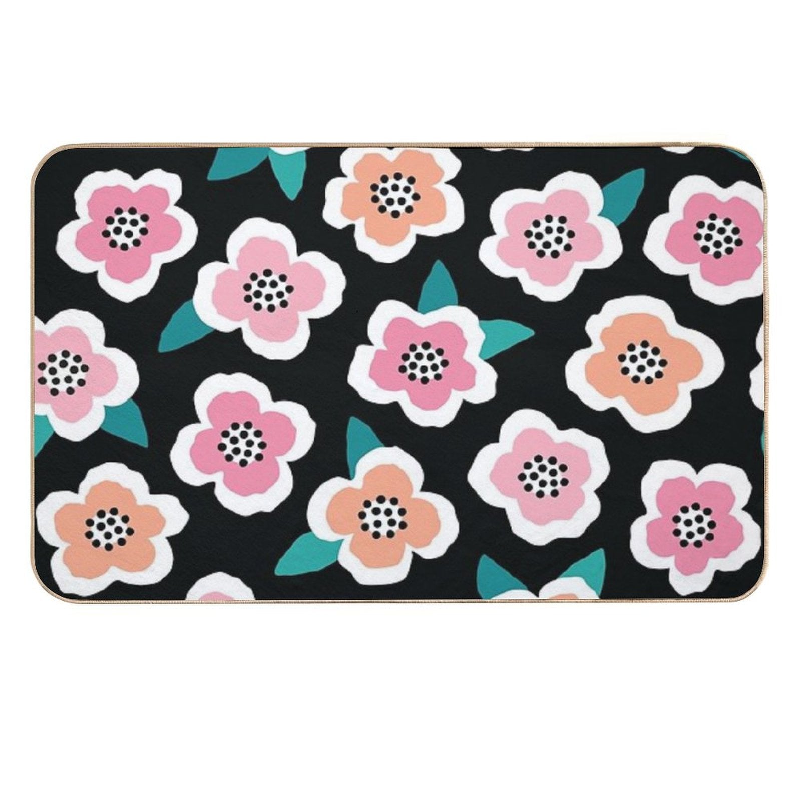 Scandi Briar Roses - Pink on Black  Repositionable Bath Mat