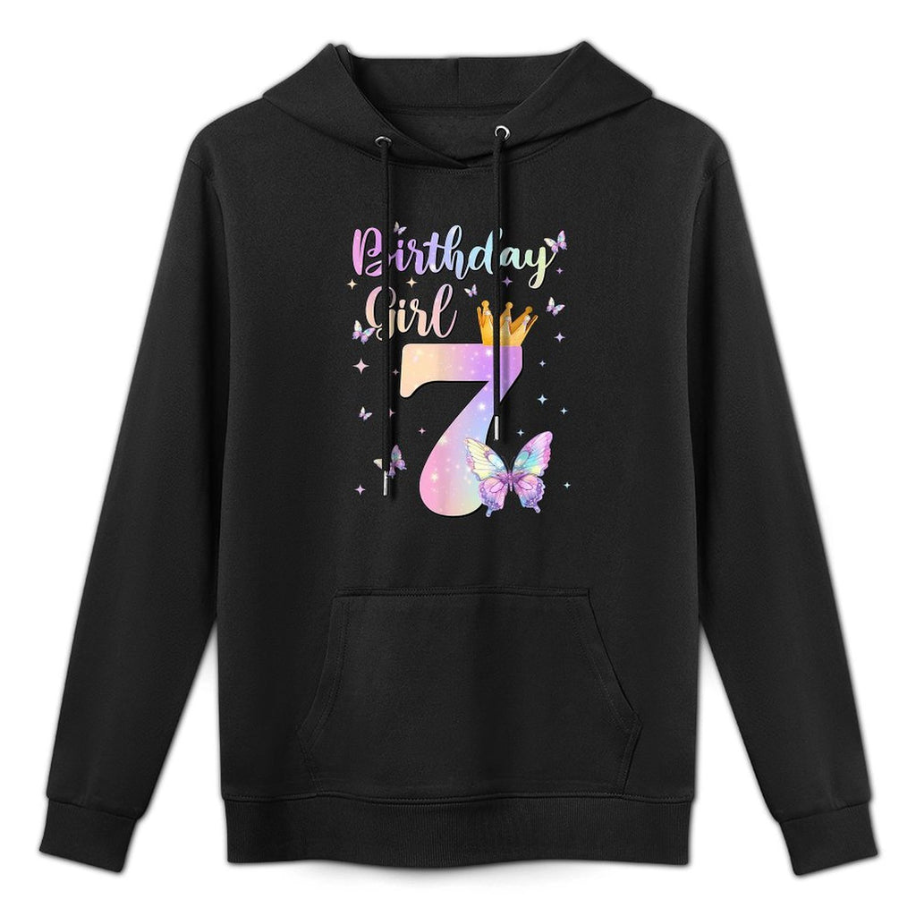 Birthday Girl 7 Year Old Butterfly Theme Party 7th Bday Kids All-Day Comfort Hoodie