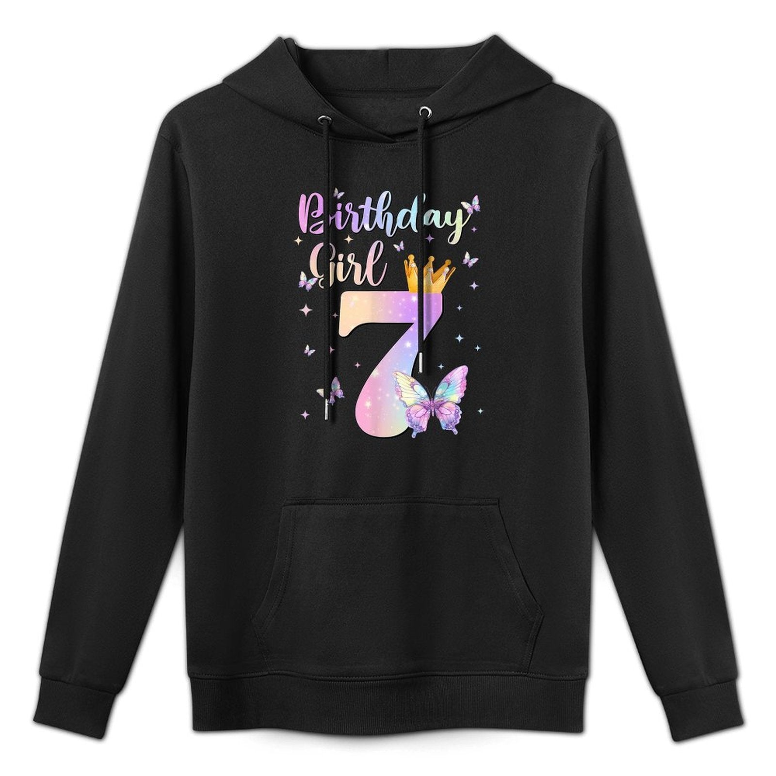 Birthday Girl 7 Year Old Butterfly Theme Party 7th Bday Kids All-Day Comfort Hoodie