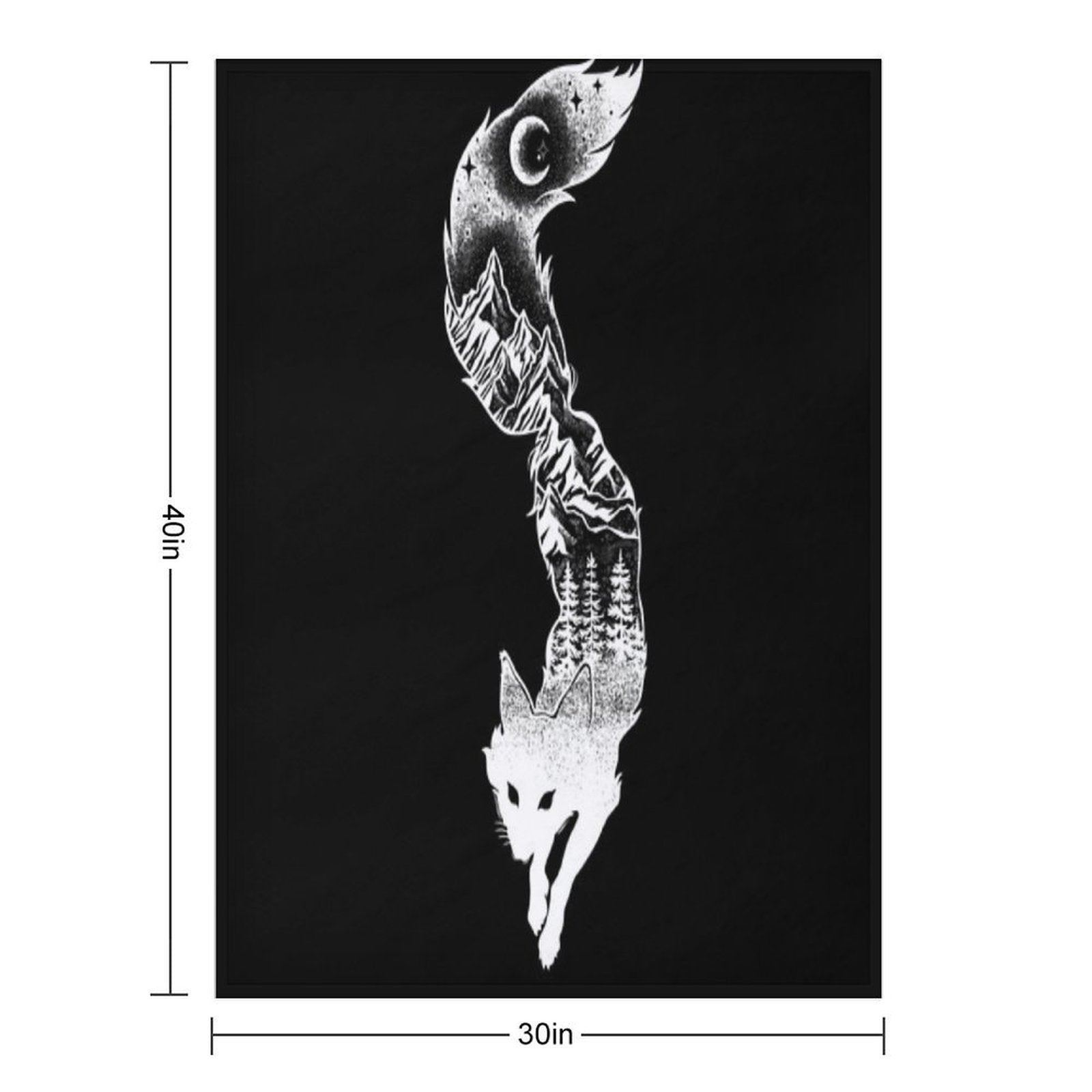 Fox Silhouette with Mountains, Trees & Moon T-Shirt Gift-ready Throw Blanket