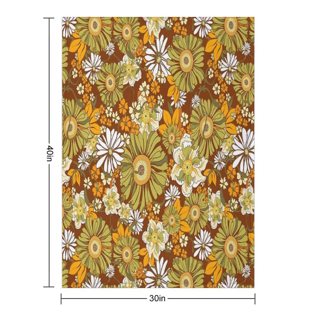 70s Retro Vintage Flower Power Pattern Boho, Orange, Brown, Sustainable Throw Blanket