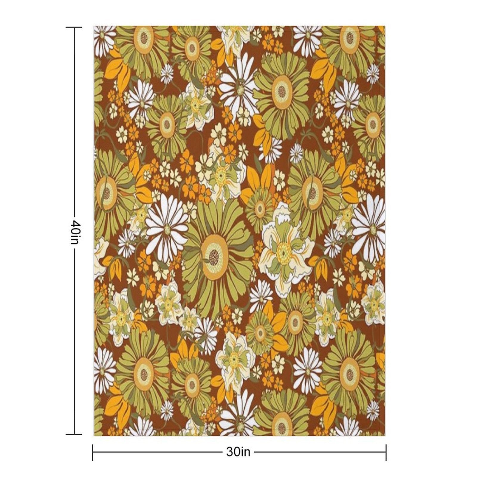 70s Retro Vintage Flower Power Pattern Boho, Orange, Brown, Sustainable Throw Blanket