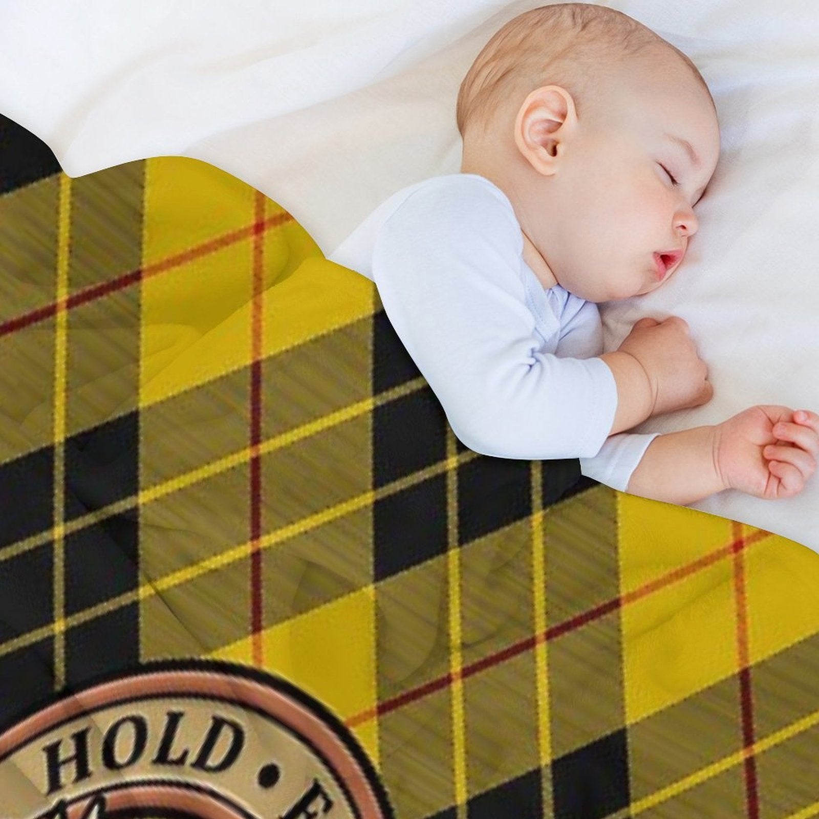 Clan MacLeod Crest over Yellow Tartan Premium Throw Blanket