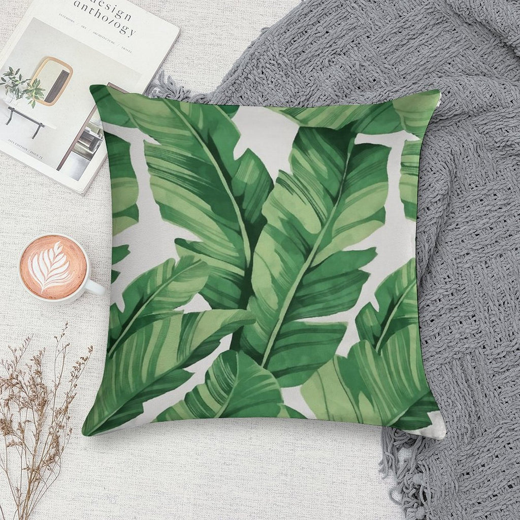 Tropical Banana Leaves Soft Reinforced Edging Throw Pillow