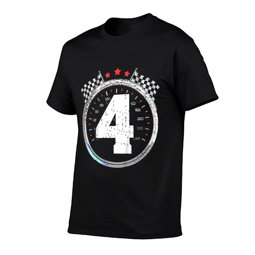 Kids 4th Birthday Boy 4 Fourth Race Car Birthday Racing Car  High-quality Stitching T-Shirt
