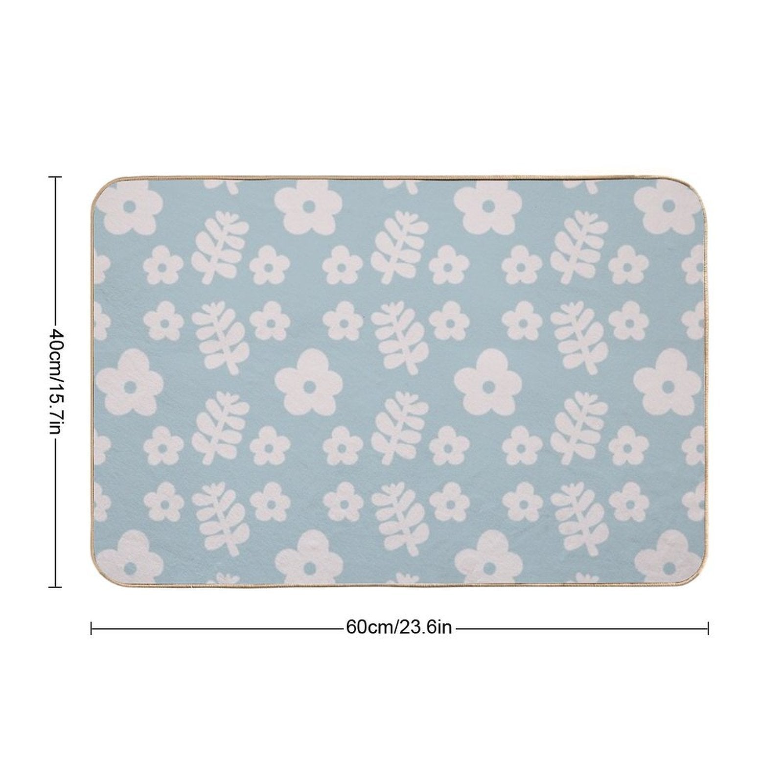 Mid Century Modern Flowers & Leaves, Cute Retro Pattern, Sky Blue  Easy Maintenance Bath Mat