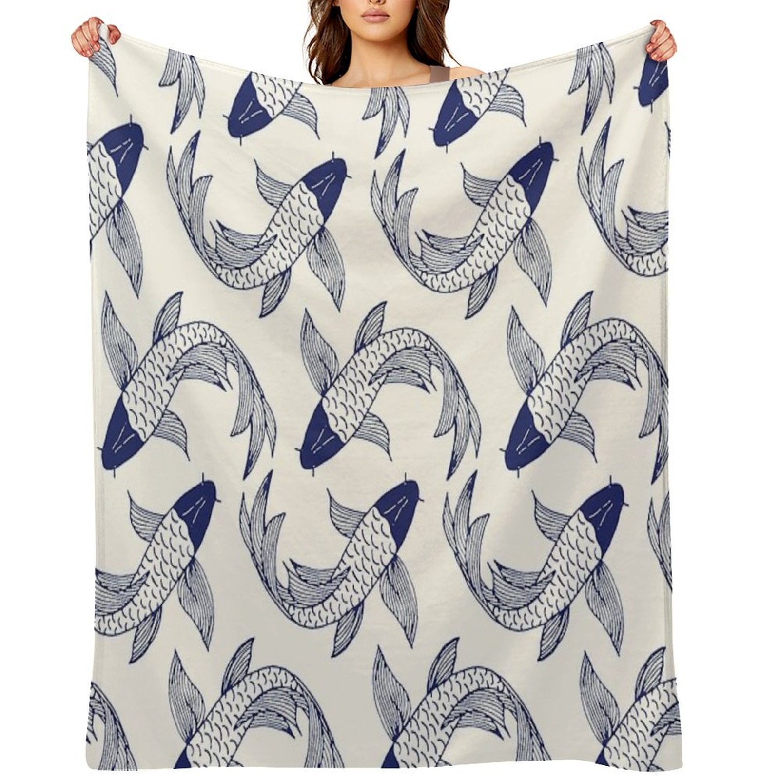 Japanese Koi Fish Pattern Compact Throw Blanket