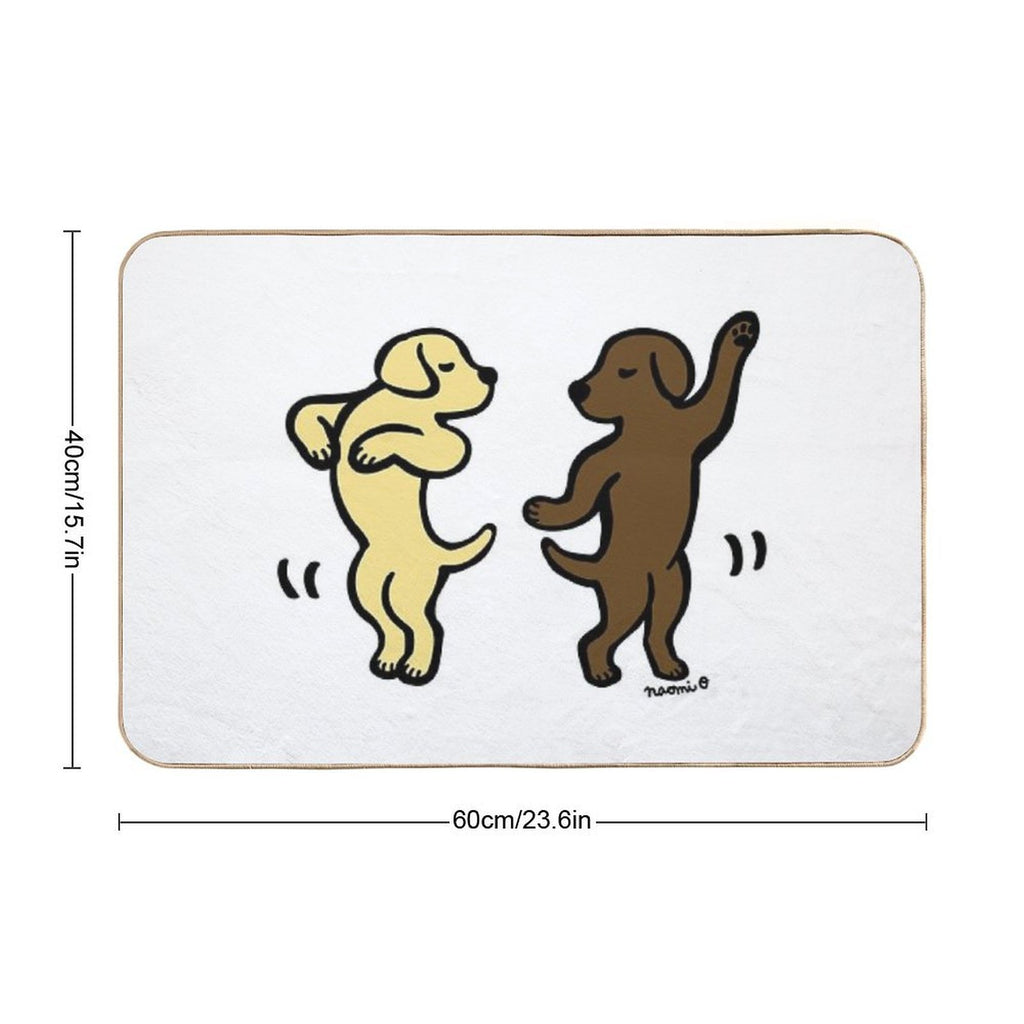 Dancing Yellow And Chocolate Labradors  Dirt-Trapping Bath Mat