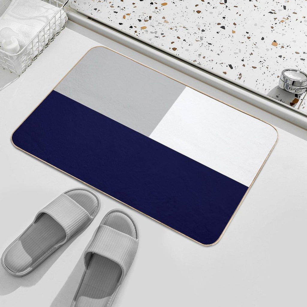 Tricolor Squares Navy Blue Silver Gray And White  Repositionable Bath Mat