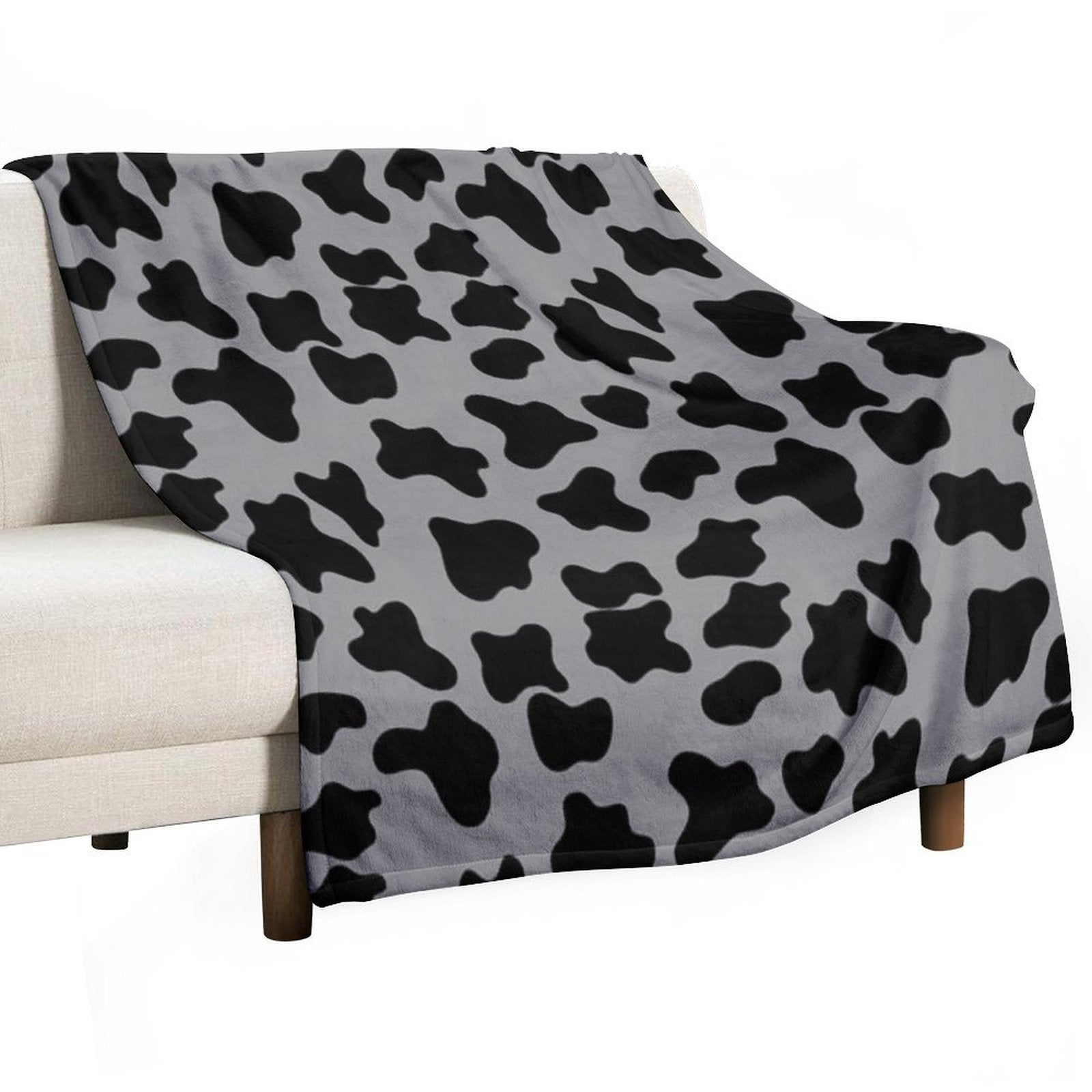 Cow Animal Print Pattern Black And Grey Gift-ready Throw Blanket