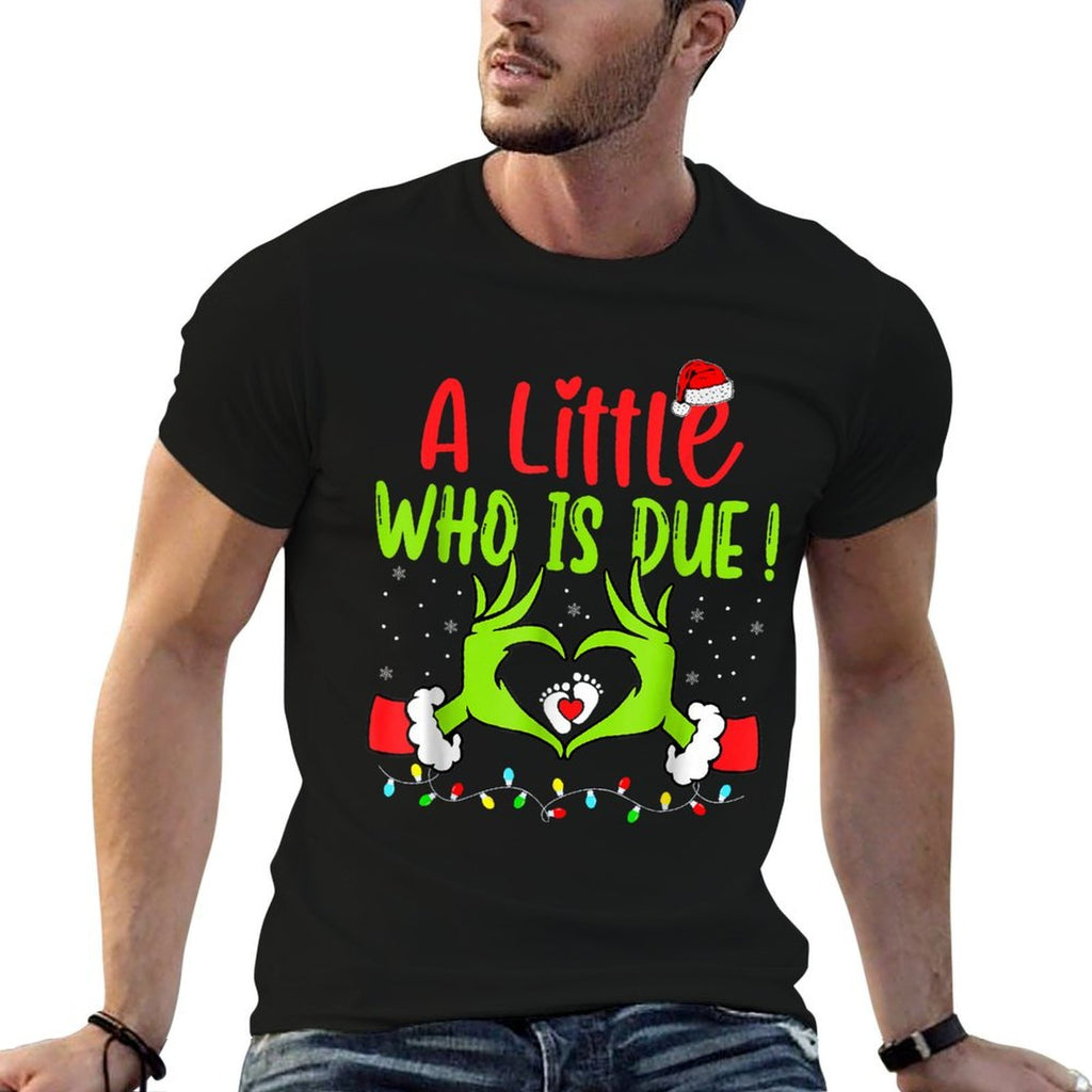 A Little Who Is Due Funny Christmas Pregnancy Announcement  Ribbed Collar T-Shirt