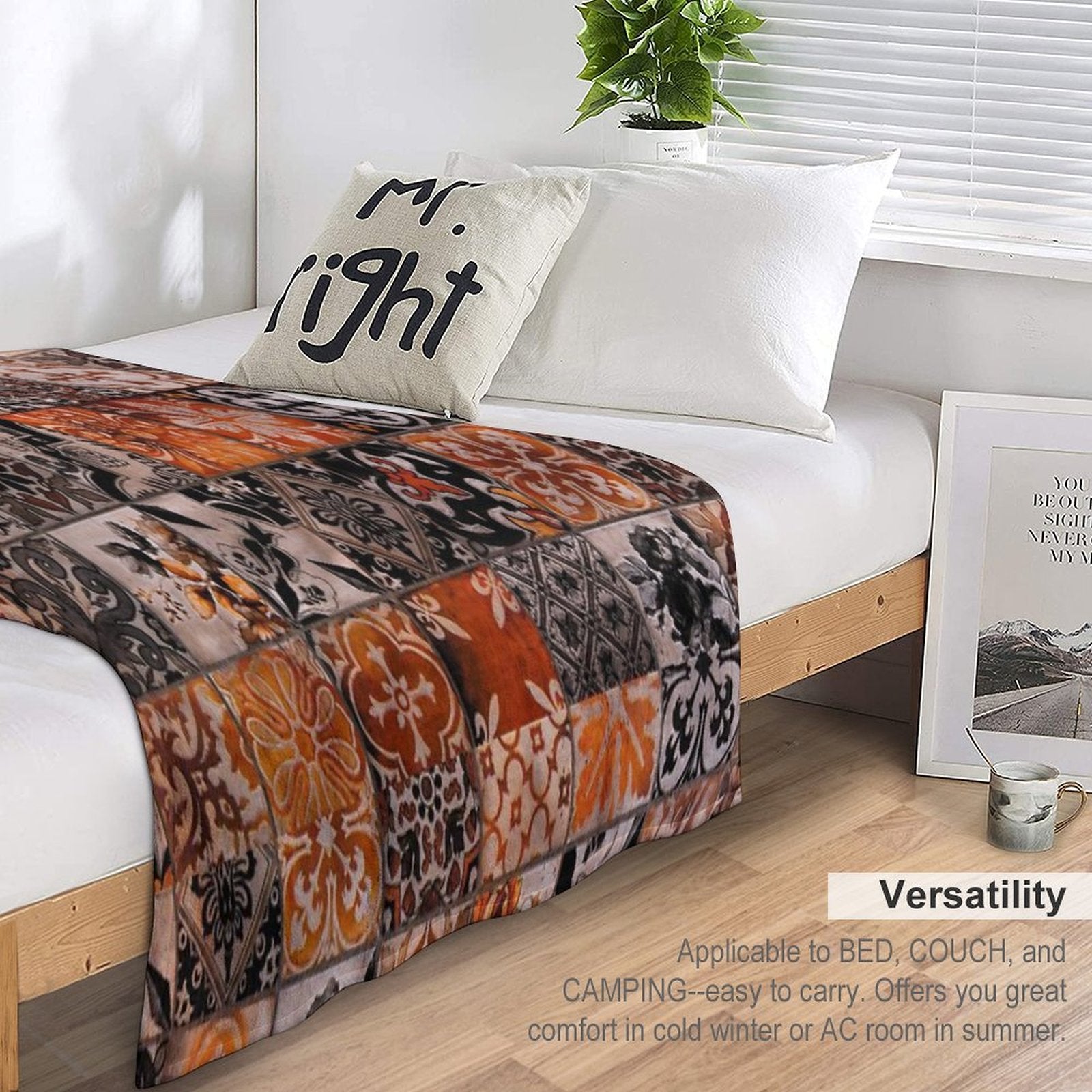 Orange Tiles Plush Throw Blanket