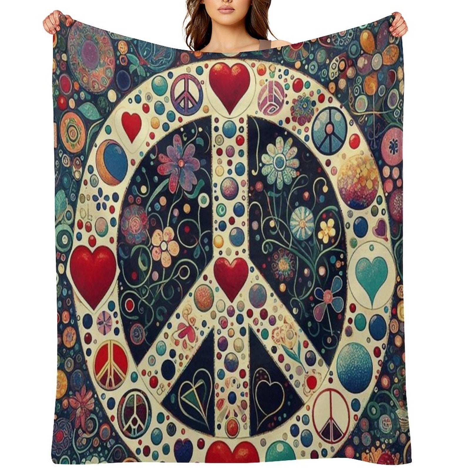 Vintage Hippy Art Sustainable Throw Blanket