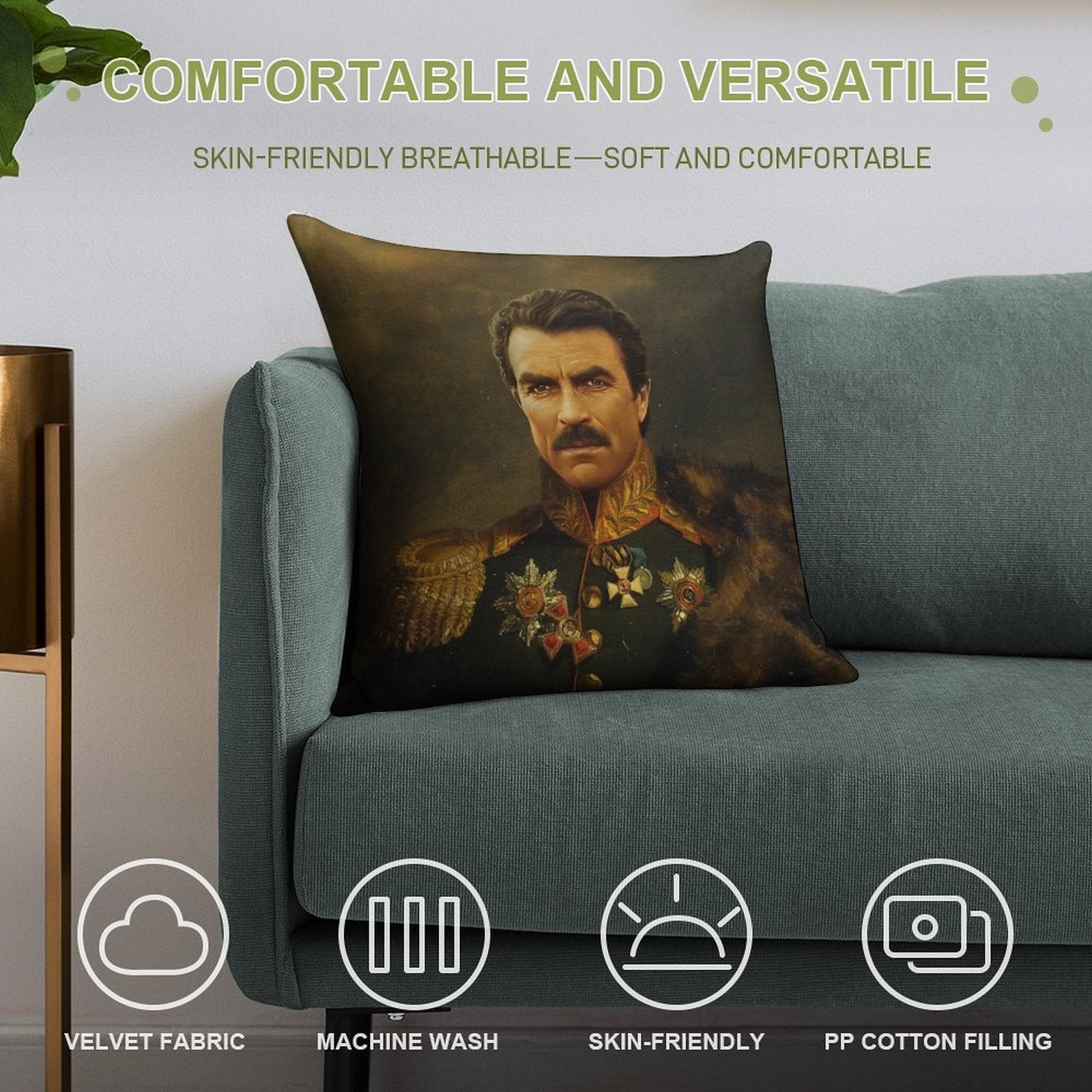 Tom Selleck - Replaceface Soft Short Plush Fabric Throw Pillow