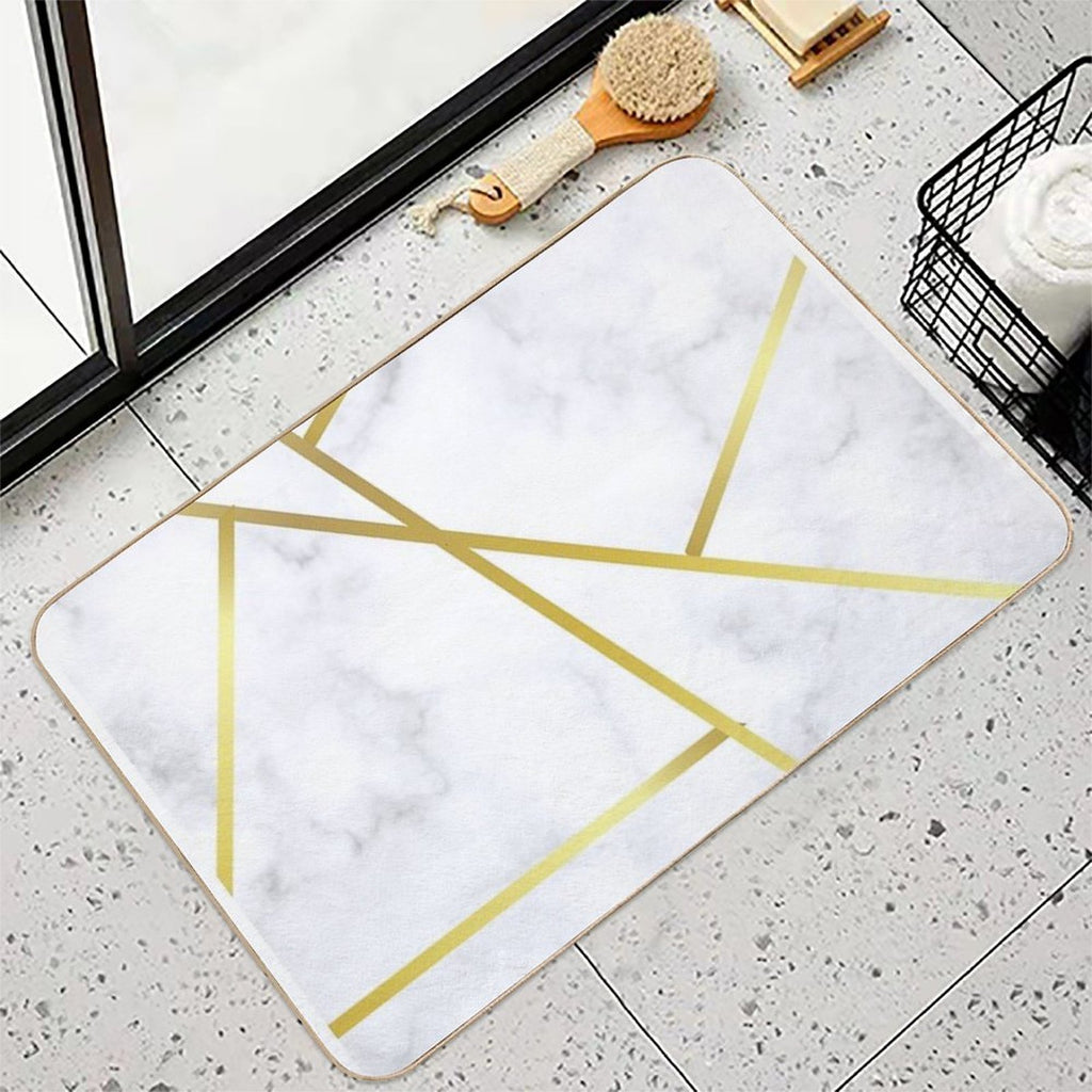 Gold Marble on White  Easy To Clean Bath Mat