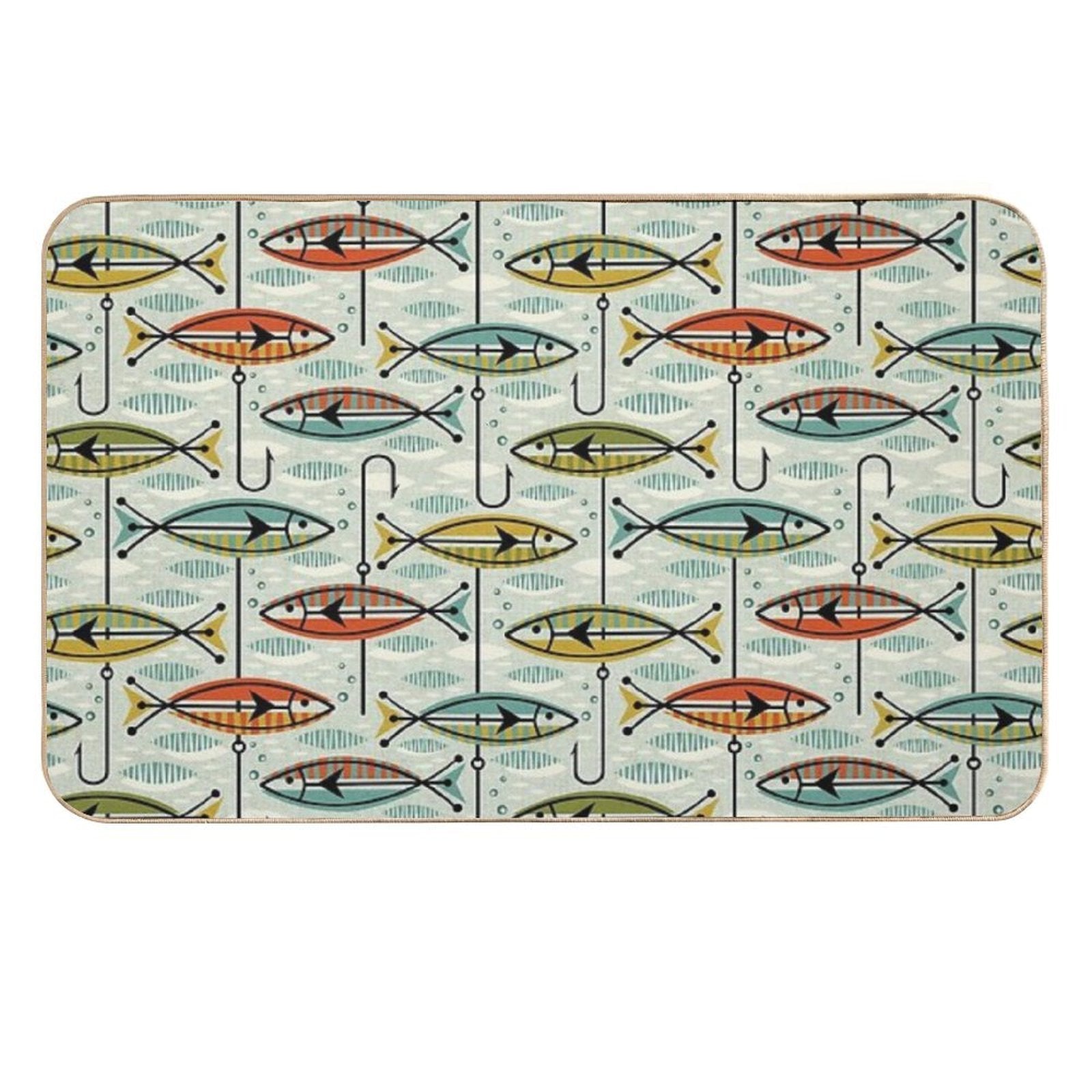 Retro Color Block Fish  Long-Lasting Bath Mat