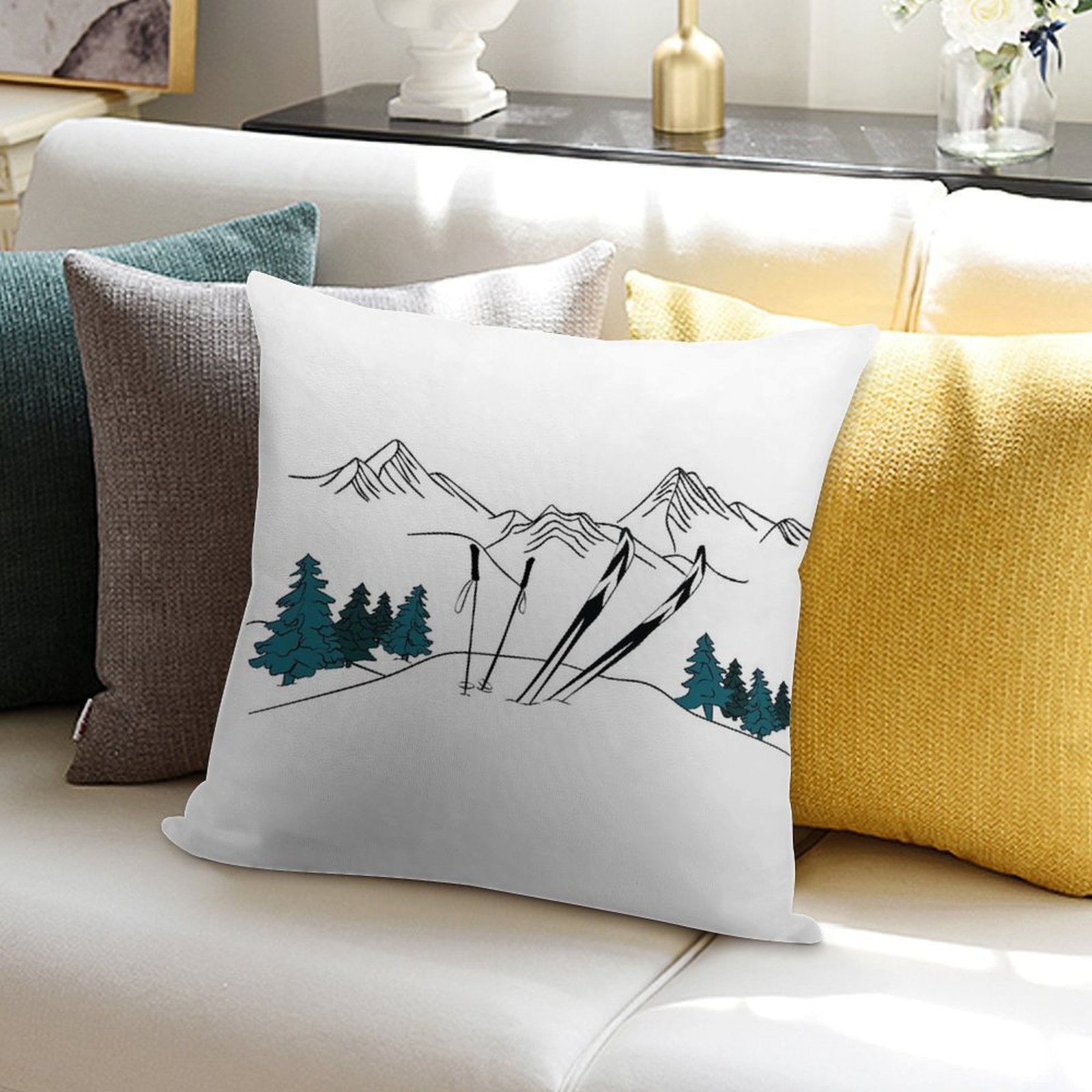 Ski You Later Winter Sports Scene Soft Reinforced Edging Throw Pillow