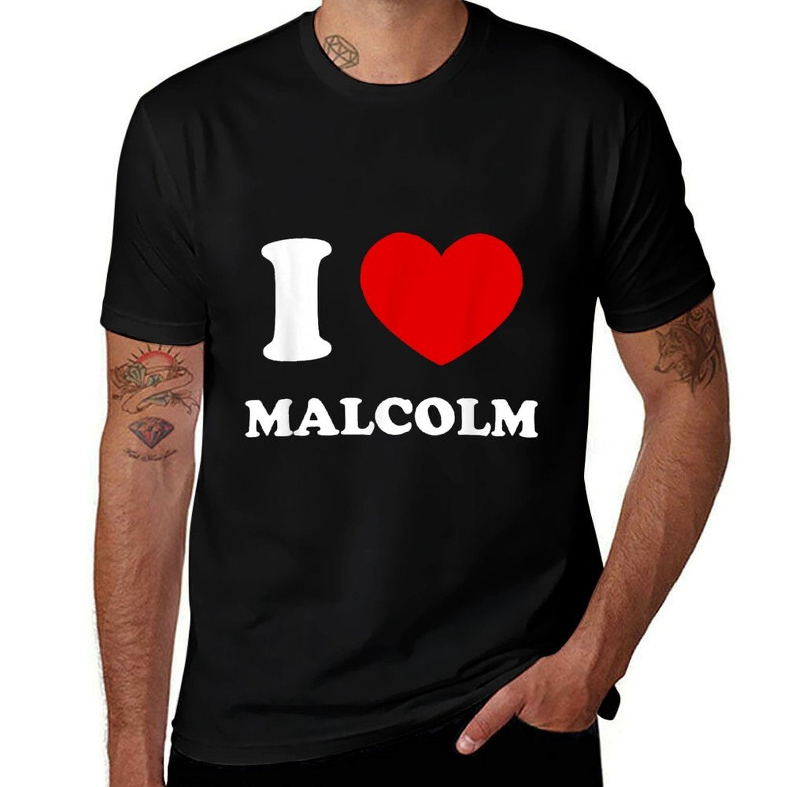 I Love Malcolm by Foxio Unisex-Adults Black Small Classic Fit Modern Letter Print  Slim-fit Cut T-Shirt